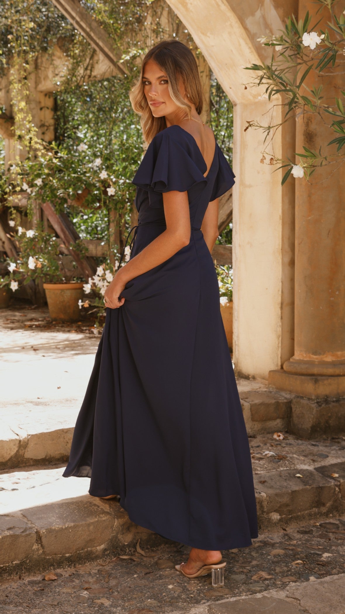 Charlize Women's Maxi Dress - Navy Blue Flowy Long Dress for Summer, Beach, and Casual Wear