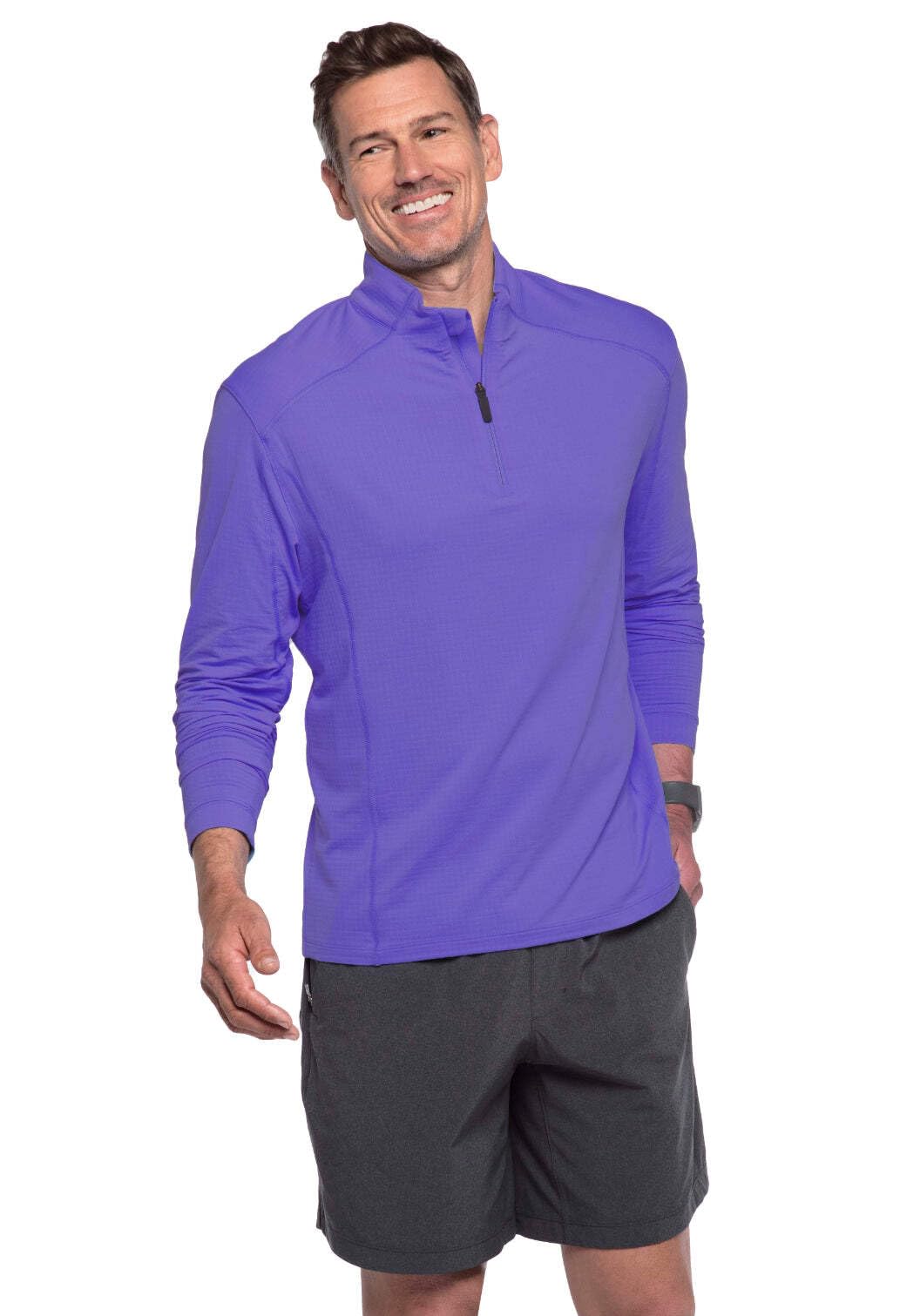 IBKUL Men's UPF 50+ Sun Protective Cooling Long Sleeve Shirt - Icefil Technology Mock Neck Pullover for Running, Hiking & Outdoor Activities | Athleisure Wear 90199