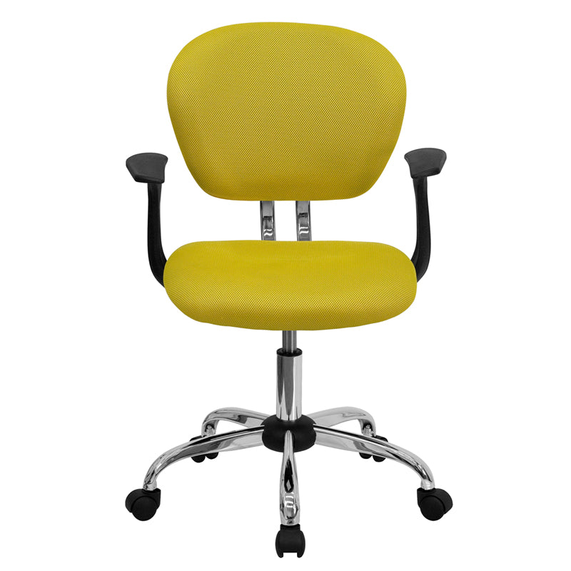 FLASH Beverly Mid Back Black Mesh Office Chair with Padded Seat, Swivel & Adjustable Height, Chrome Base & Arms - Ergonomic Desk Chair for Home & Office Workspace