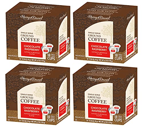 Harry & David Chocolate Raspberry Single Serve Coffee Pods, 72 Count (4 x 18 ct Boxes) - Gourmet Coffee for Keurig Brewers, Perfect for Office, Home & Gifting