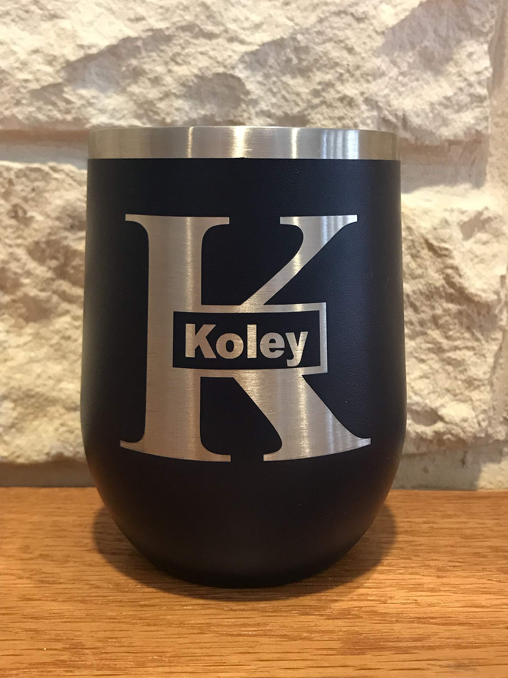 Personalized Stainless Steel Stemless Wine Glass Tumbler - 12 oz Double Wall Vacuum Insulated with Black Engraving - Perfect for Gifts, Parties, and Outdoor Wine Tasting