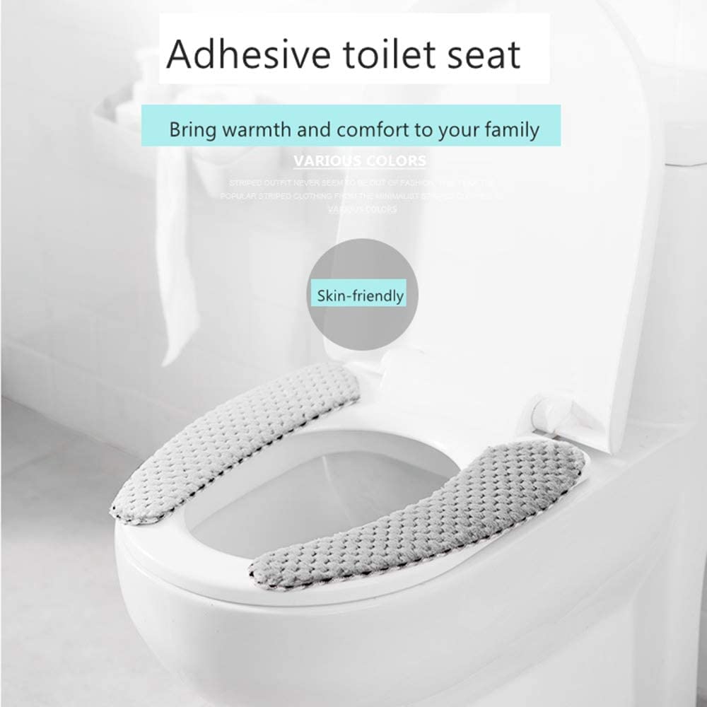 2 Pairs Plush Warm Toilet Seat Covers - Non-Slip Bathroom Cushion with Self-Adhesive Tape, Soft & Washable for Winter Comfort - Perfect for Cold Bathrooms, Elderly & Kids Use