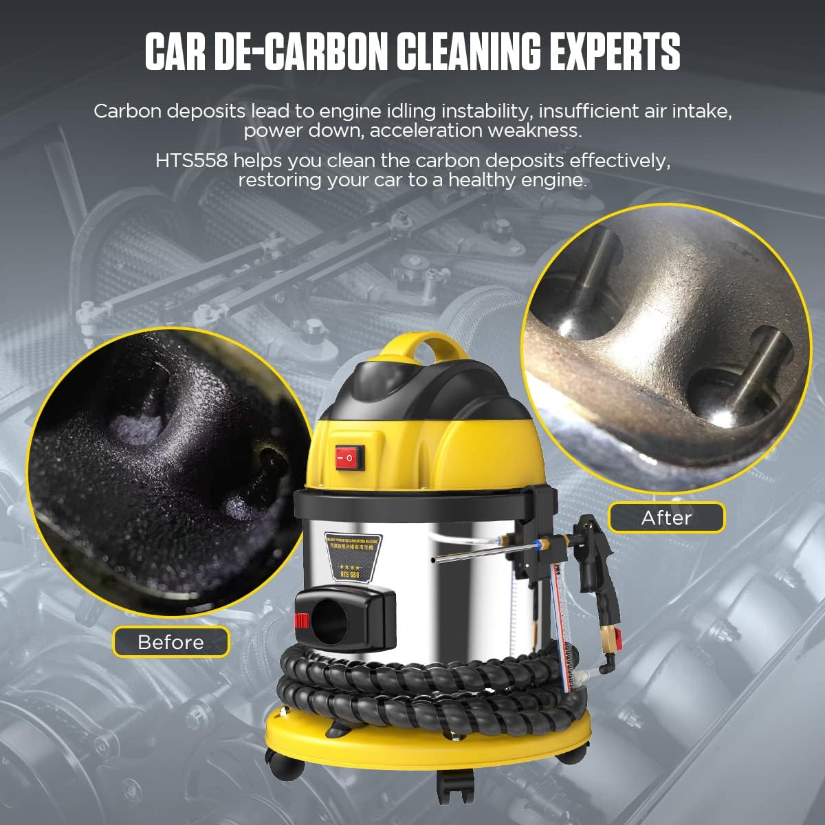 Premium Walnut Shell Blaster Cleaner HTS558 - Automotive Engine Carbon Deposit Remover for Valvetronic System & Intake Pipe Cleaning (110V/220V) - Ideal for DIY Car Maintenance & Professional Auto Repair Shops