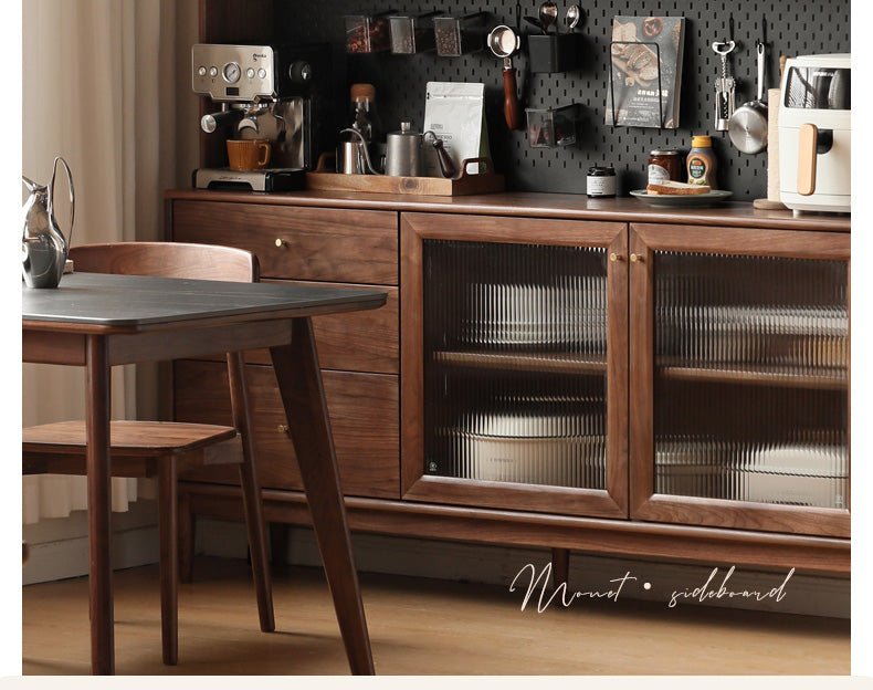 Solid Black Walnut Wood Sideboard Buffet Cabinet - Elegant Dining Room Storage for China, Linens & Entertaining Essentials
