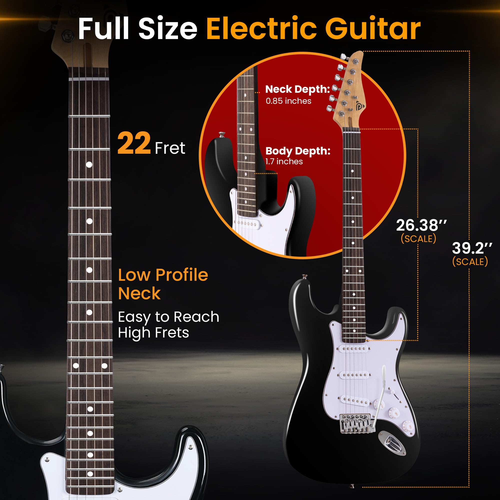 **Pyle Full Size Electric Guitar Kit with 5W Amp, Gig Bag, Picks, Strings & Strap – ST-Style Beginner Guitar Bundle, 22 Frets, Paulownia Wood Body, Black – Perfect for Beginners, Practice & Live Performances**