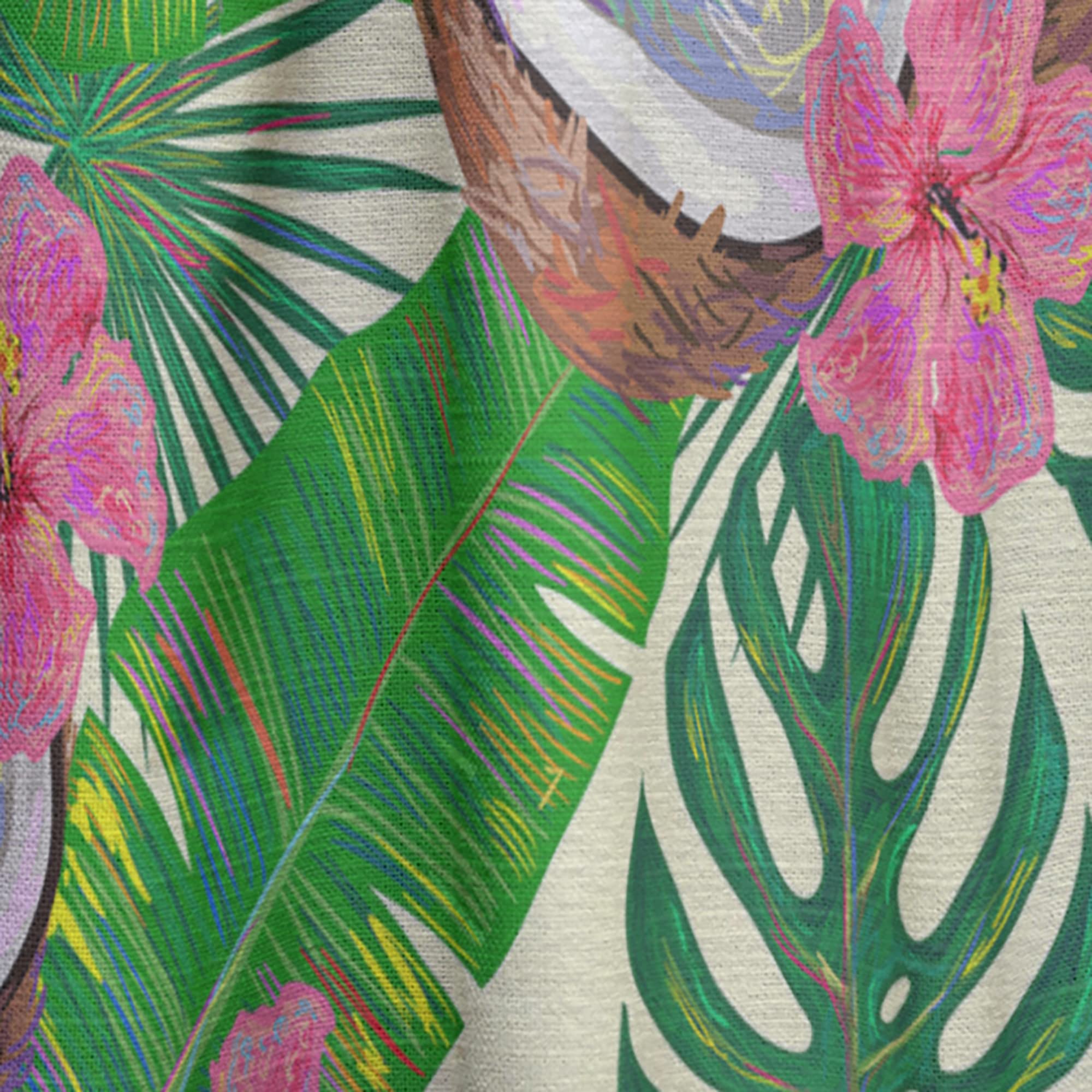 DesignQ Thermal Insulated Curtains - Tropical Coconut & Jungle Flowers Pattern - Single Panel 52x84 Inches - Blackout Drapes for Bedroom & Living Room - Perfect for Home Decor, Privacy & Energy Efficiency