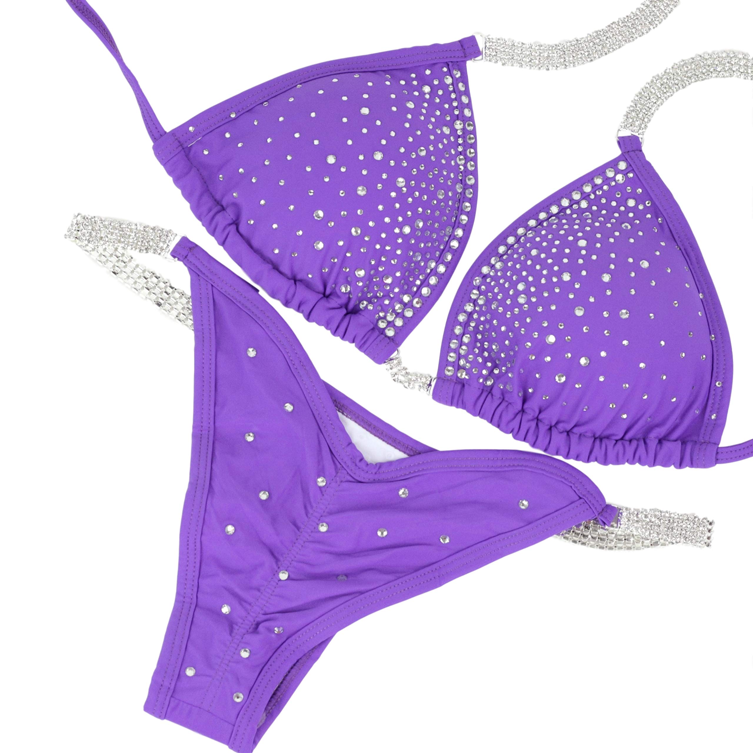Women's NPC IFBB Bikini Competition Suit - Brazilian Scrunch Bikini in Purple | High-Cut Swimsuit for Bodybuilding Shows & Beach Vacations