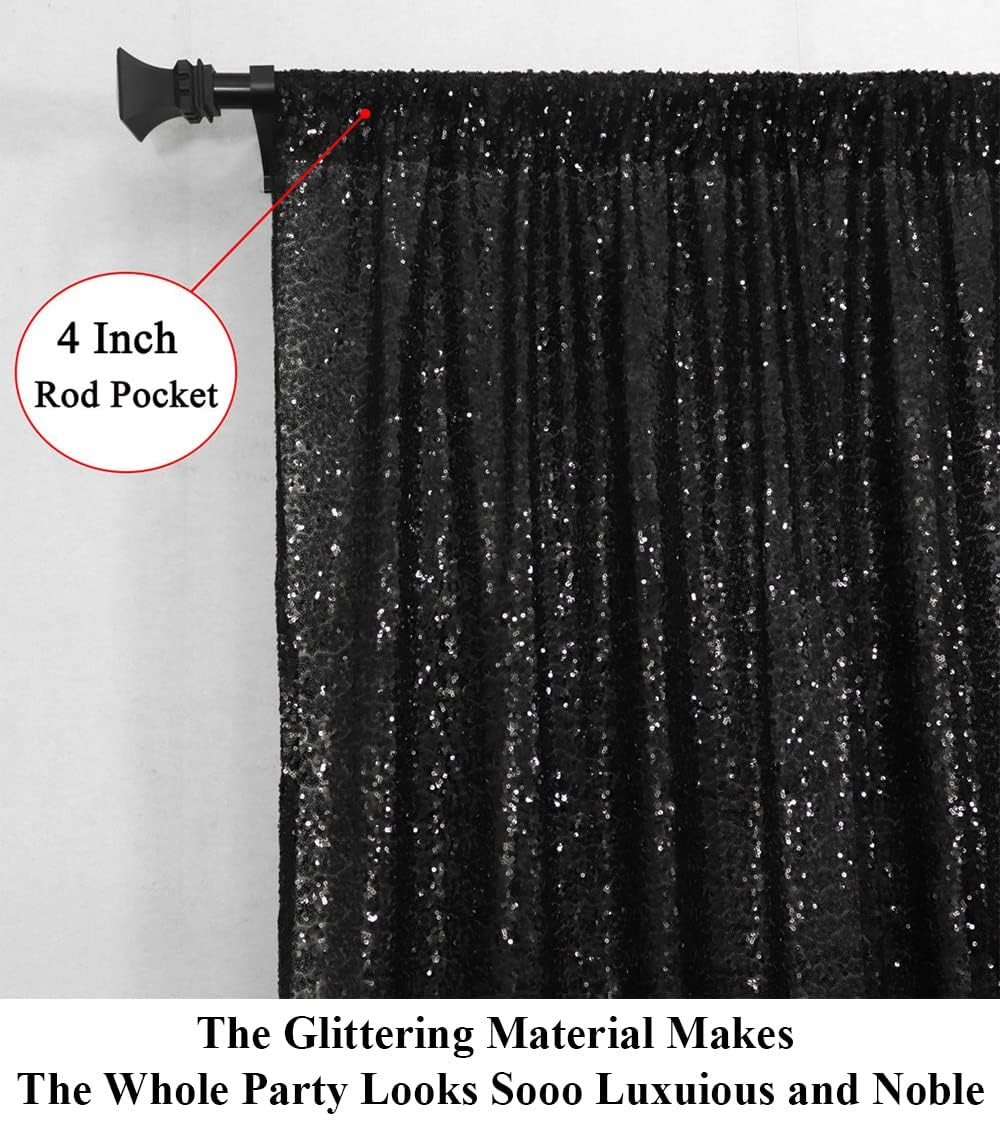 Black 8x8ft Sequin Backdrop Curtain - Sparkling Party & Wedding Photo Background - Perfect for Birthday Celebrations, Bridal Showers, and Glamorous Events (8ft x 8ft, Black)