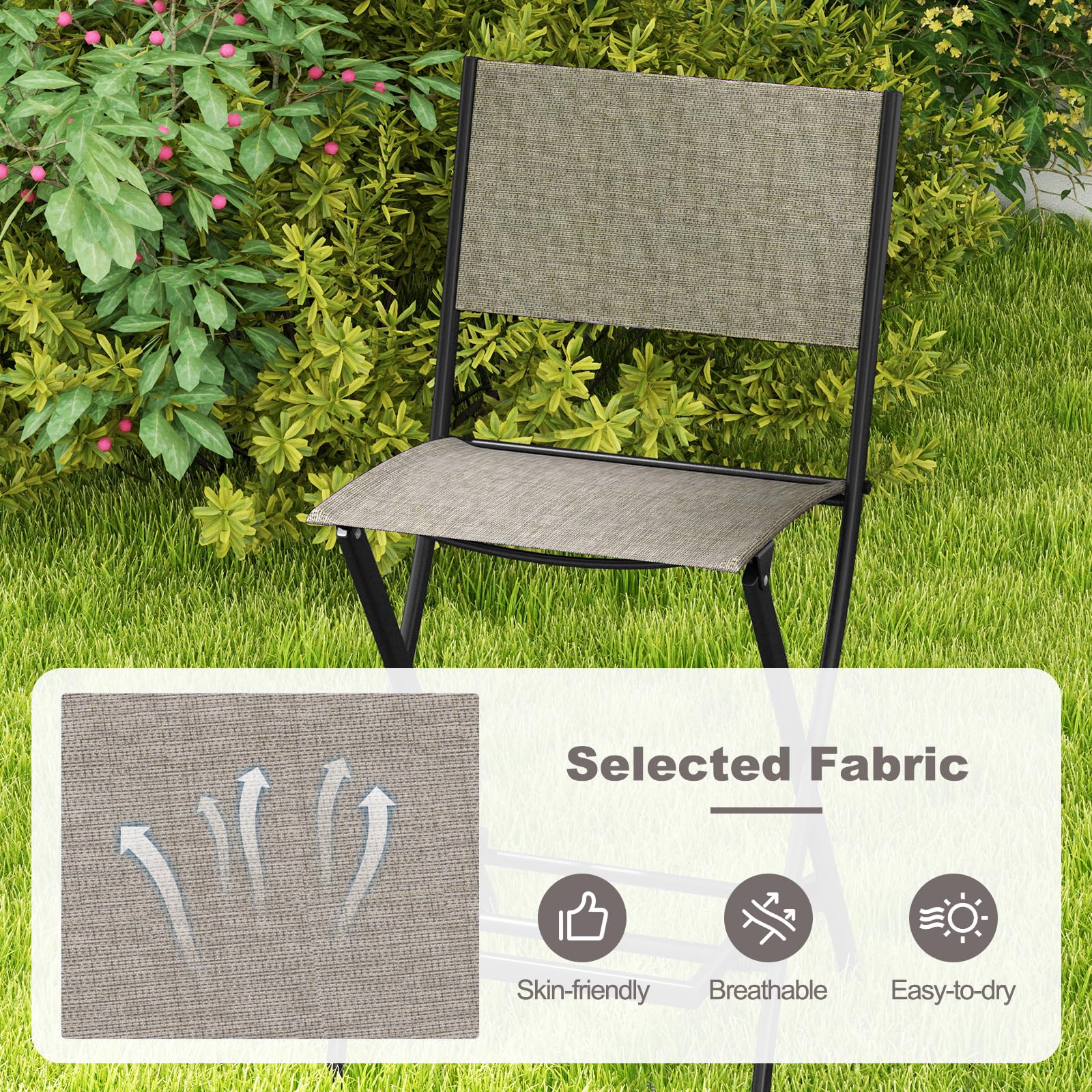 Giantex Set of 2 Folding Outdoor Bar Stools - Counter Height Patio Chairs with Footrest & Back Support, All-Weather Resistant Metal Frame for Porch, Deck, Lawn, Garden - Light Brown | Perfect for Outdoor Dining, Poolside Lounging & Backyard Entertaining