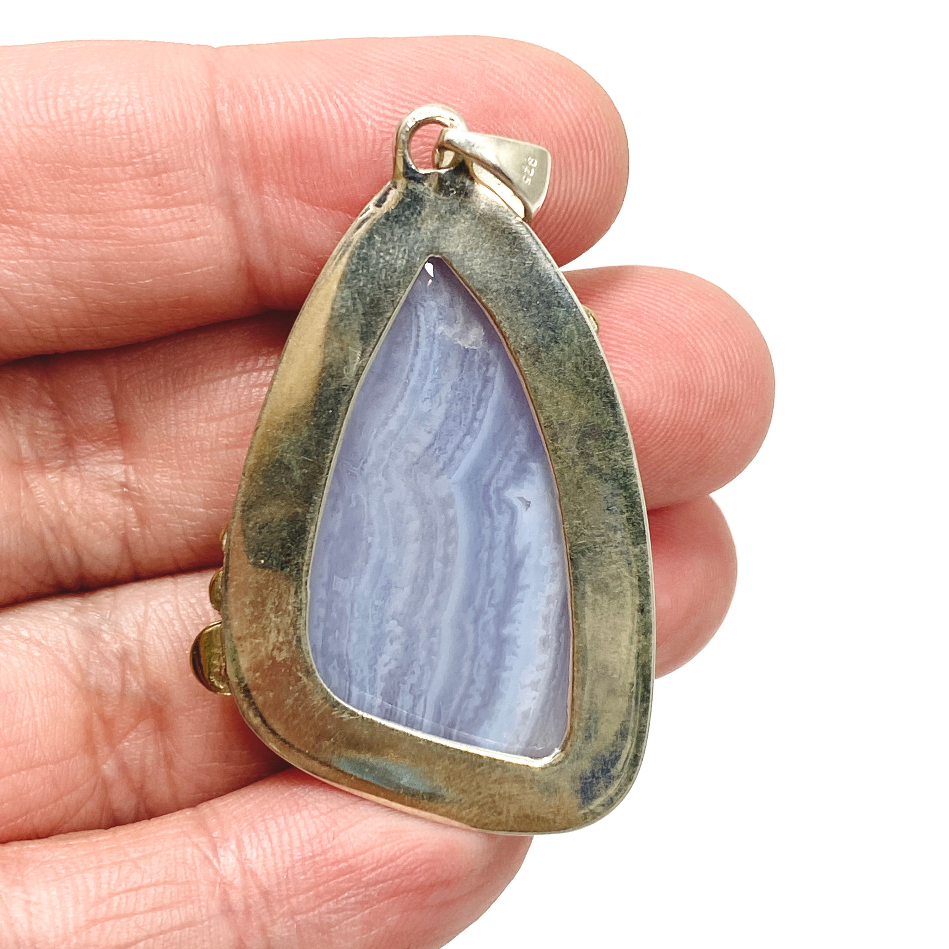 Blue Lace Agate Freeform Cabochon Pendant Necklace - Handmade Silver Jewelry KPGJ4835 | Perfect for Boho Fashion & Spiritual Healing