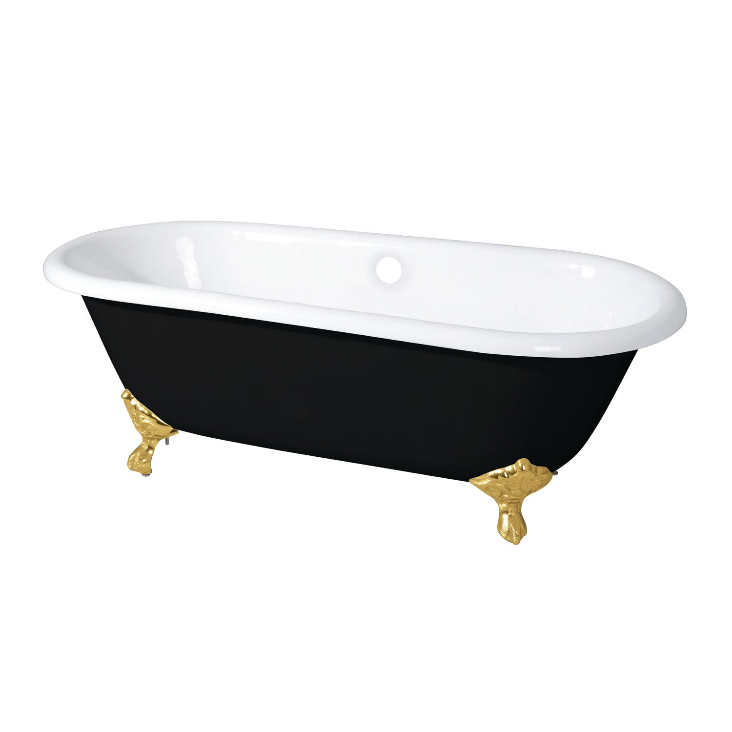 Aqua Eden 66 Inch Cast Iron Clawfoot Bathtub - Oval Double Ended Freestanding Tub, No Faucet Drillings (Black/White/Brushed Brass) - Vintage Style Soaking Tub for Bathroom Remodel & Luxury Spa Experience