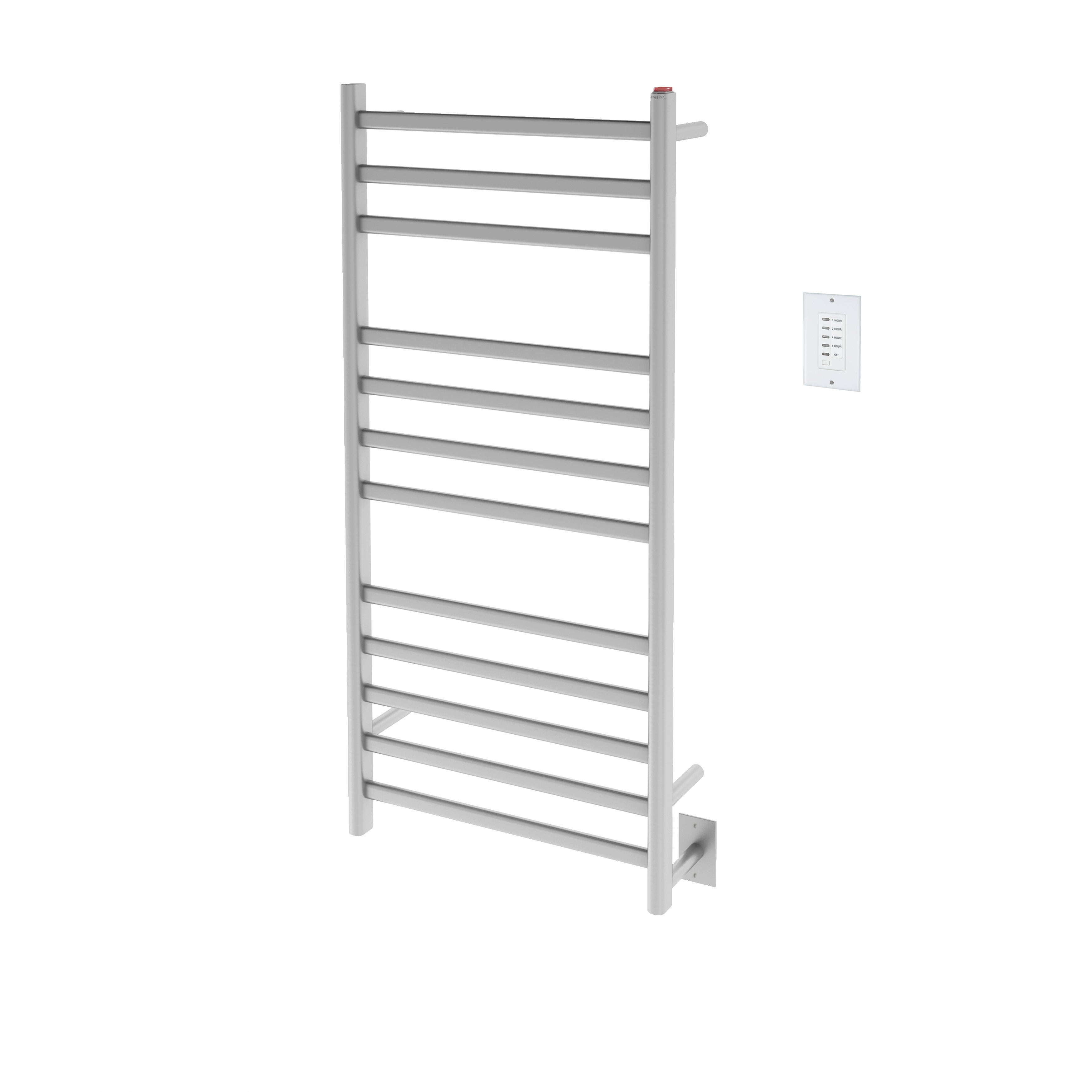 Prima Dual XL 12 Bar Hardwired & Plug-in Electric Towel Warmer - Brushed Stainless Steel with Wall Timer - Perfect for Bathrooms, Spas & Luxury Hotels
