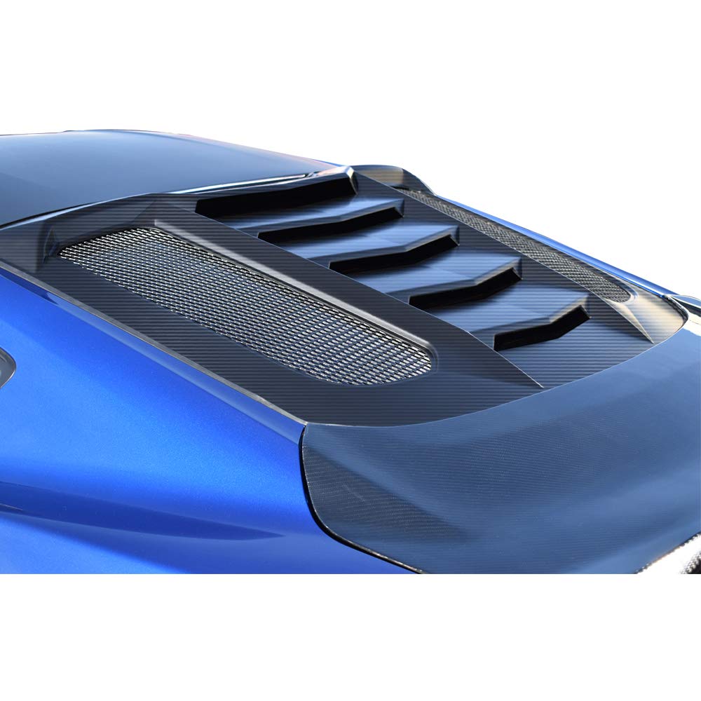 IKON MOTORSPORTS Rear Window Louver for 2015-2024 Ford Mustang Coupe | Carbon Fiber Print Sun Shade & Windshield Scoop | Fits 2015-2024 Models | Enhances Style & Sun Protection for Daily Driving & Car Shows