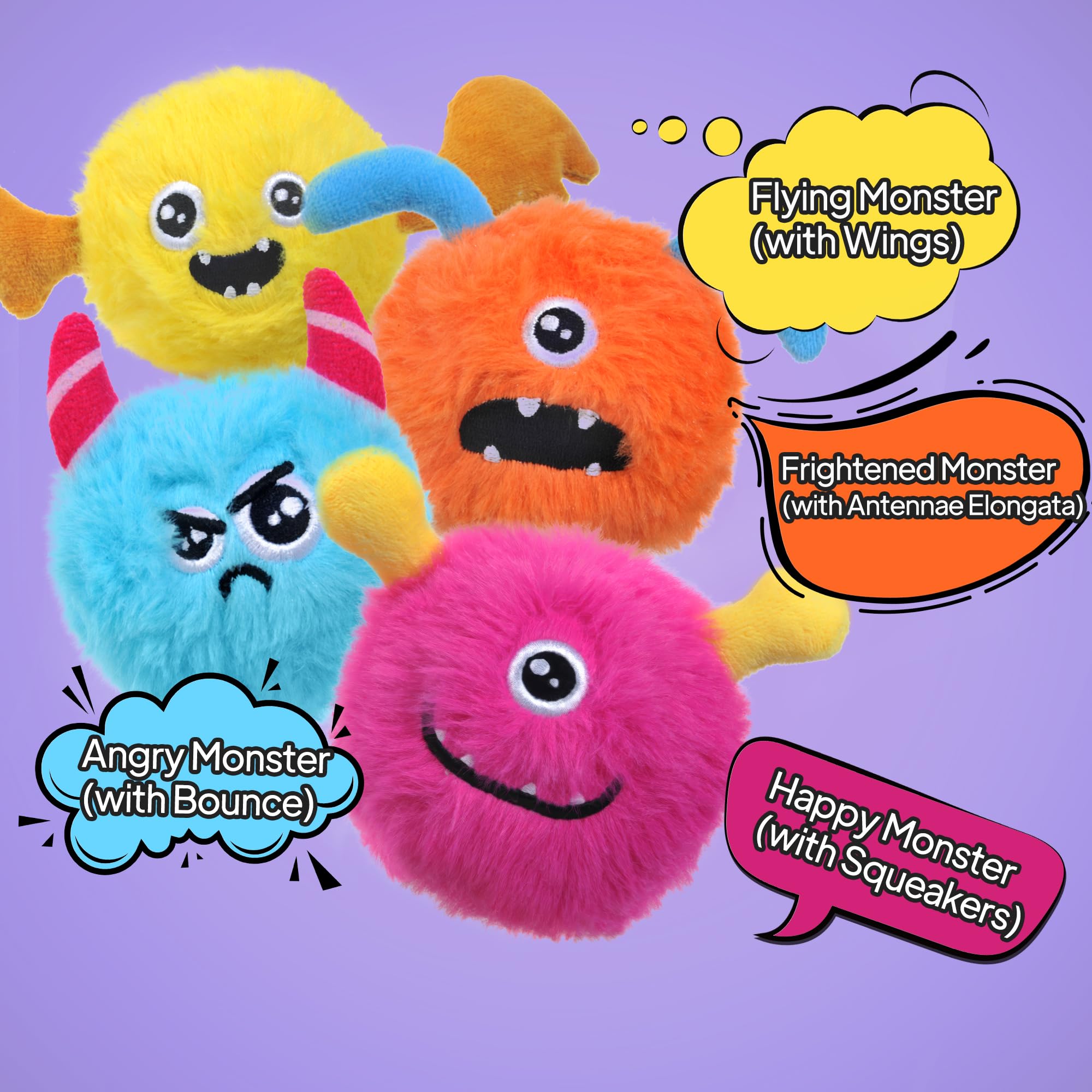 TwoEar Durable Interactive Squeaky Dog Toys for Aggressive Chewers - 4 Pack with Inside Squeaky Balls for Small & Medium Dogs - Perfect for Fetching, Throwing & Playtime Indoors or Outdoors