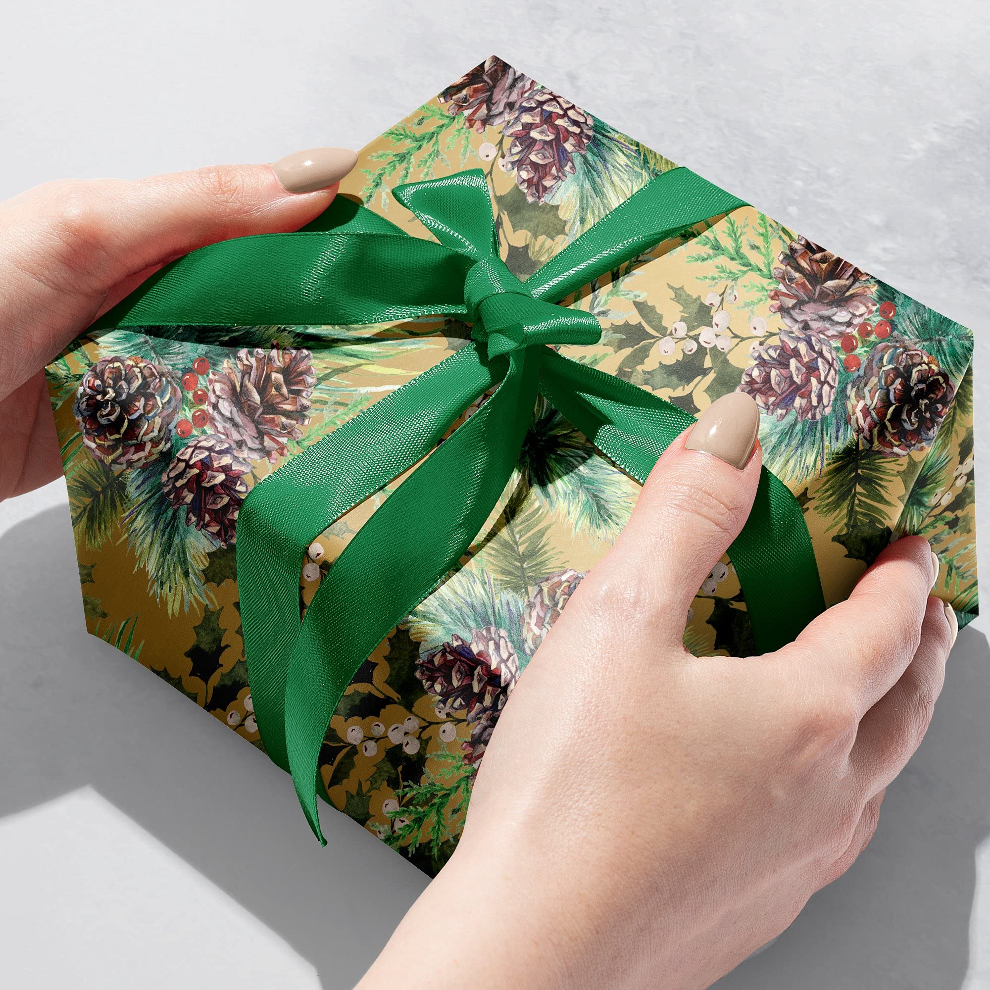 JILLSON & ROBERTS Bulk Wrapping Paper - Elegant Pine Design, 208 Feet x 30 Inches (1/4 Ream) for Gift Wrapping, Holiday Decorations & Craft Projects