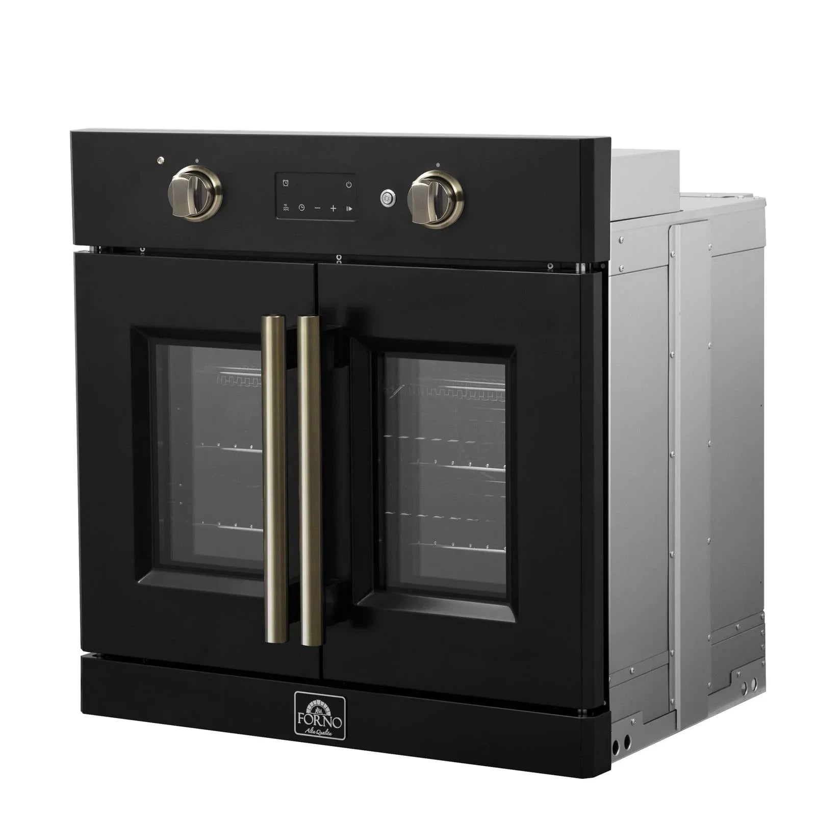 Forno Asti 30 Inch French Door Electric Wall Oven - Black with Antique Brass Trim, Built-in Convection Oven, Self-Cleaning, FBOEL1333 30BLK - Perfect for Modern Kitchens, Baking, Roasting & Entertaining