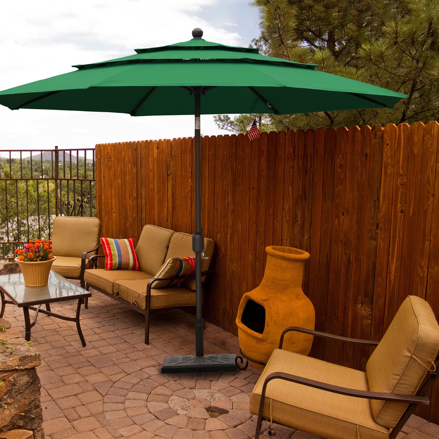 Aoodor 10 ft Green Outdoor Patio Umbrella with 3-Tier Design - Perfect for Backyard, Garden, Poolside, and Outdoor Dining Areas
