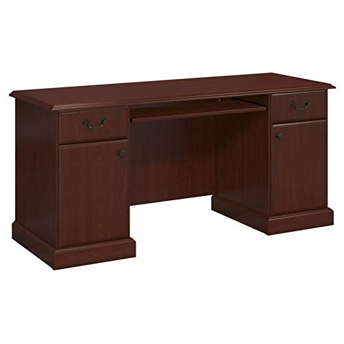 Bush Furniture Kathy Ireland Home Bennington Credenza in Harvest Cherry - Stylish Home Office Desk with Storage for Modern Workspaces