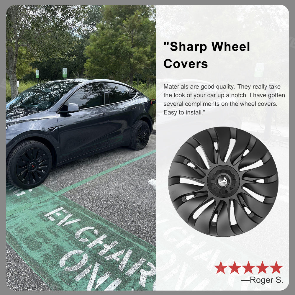4PCS Tesla Model Y Wheel Caps - Überturbine Style 19-Inch Gemini Wheel Covers in Matte Black | Perfect for Model Y 2020-2023 | Enhance Style & Protect Wheels from Scratches