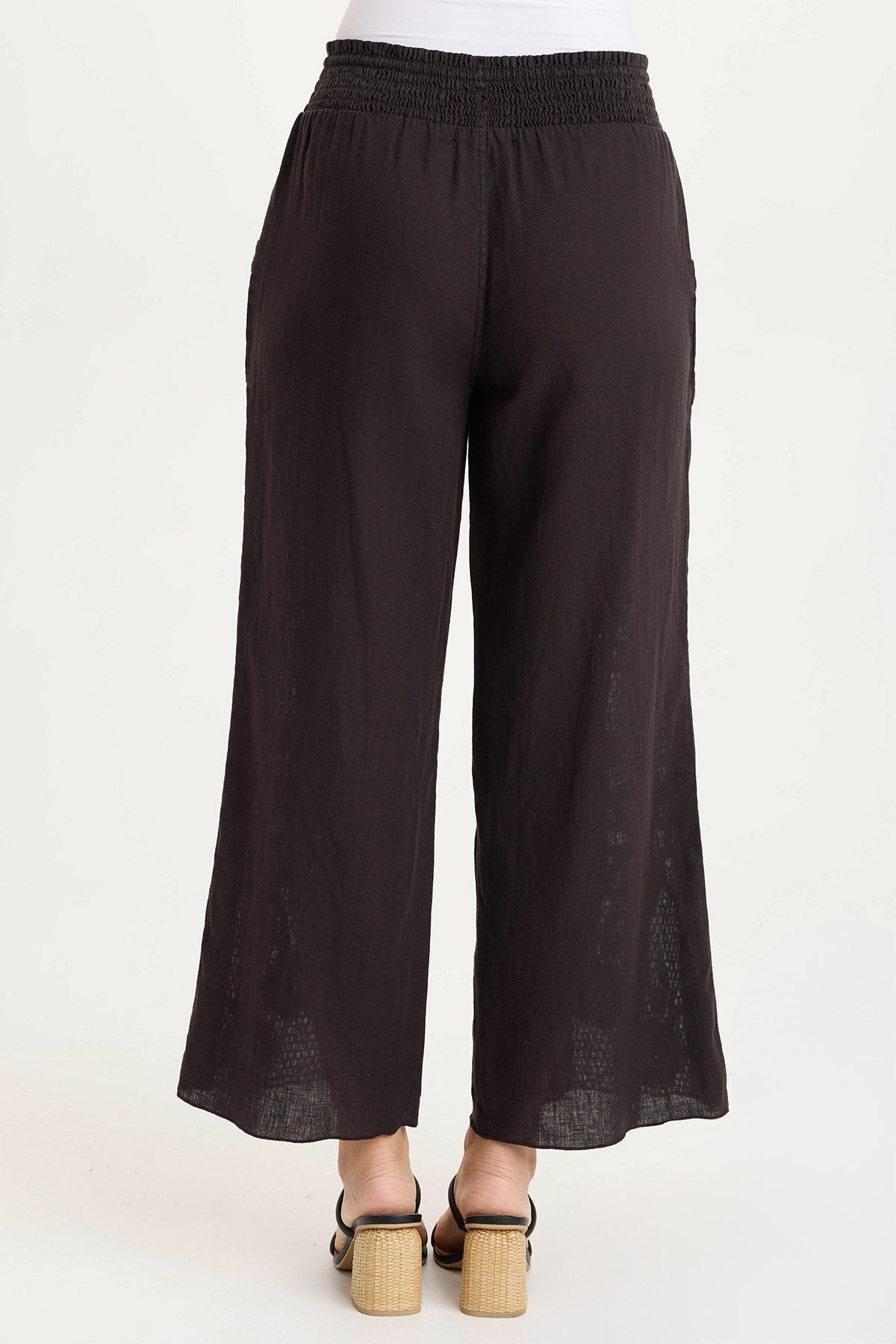 Rokel Linen Crochet Ruched Wide Leg Pants for Women - Boho Chic High Waisted Palazzo Trousers - Perfect for Summer, Beach Vacations & Casual Outings