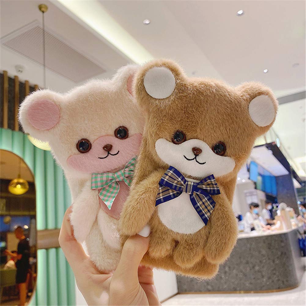 Premium Fluffy 3D Bear Plush Phone Case for iPhone 12 Pro - Cute Animal Design, Soft Silicone Bumper, Shockproof Protective Cover (Bear White) - Perfect for Daily Use, Gifts & Fashion Accessories