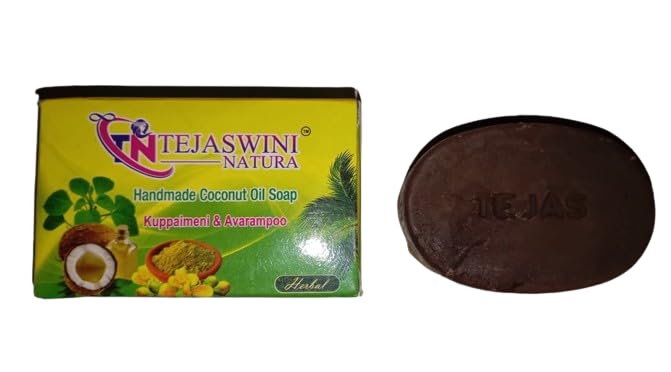 **Handmade Coconut Oil Soap with Kuppaimeni & Avarampoo - Natural & Organic (3 x 75g) - Gentle Cleansing for Sensitive Skin, Eco-Friendly Bath & Body Care**