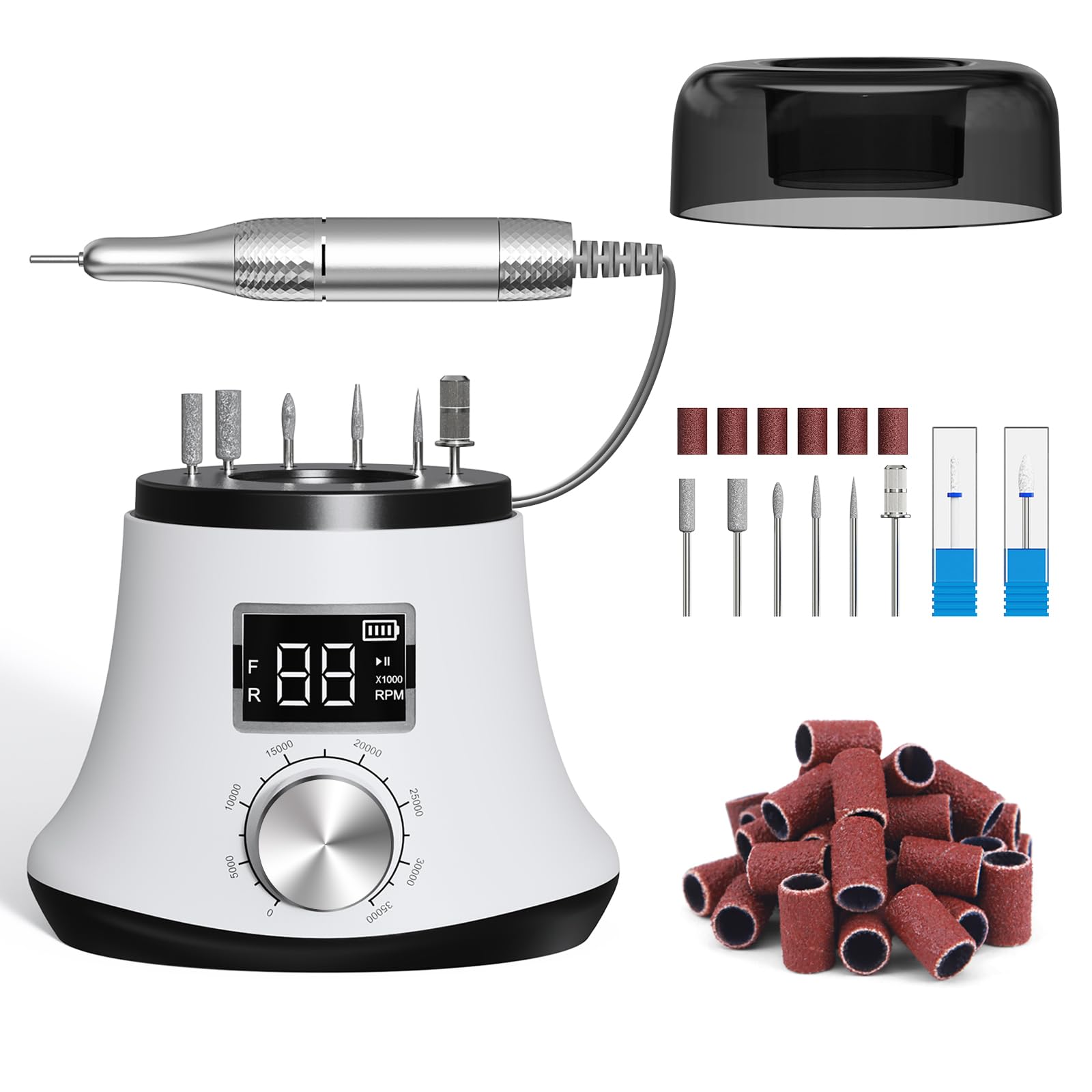 Professional 35000 RPM Rechargeable Electric Nail File with LED Display - Portable Nail Drill for Gel, Acrylic Nails & Manicure Pedicure - Salon & Home Use Nail Grinder for Perfect Polish & Shaping