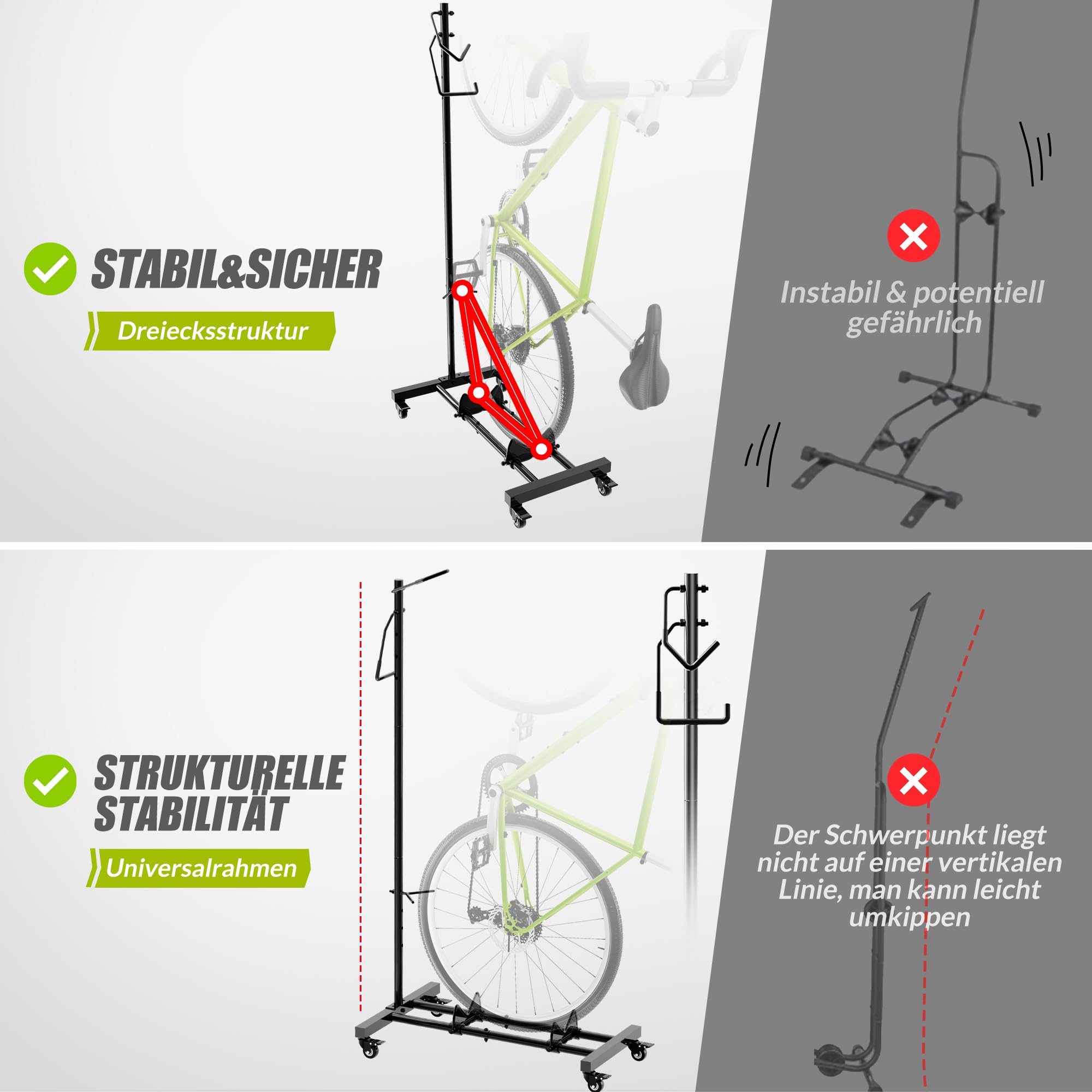 Adjustable Upright Bike Stand - Vertical & Horizontal Bike Storage Rack for Apartments, MTB & Road Bikes - Fits Wheels up to 29