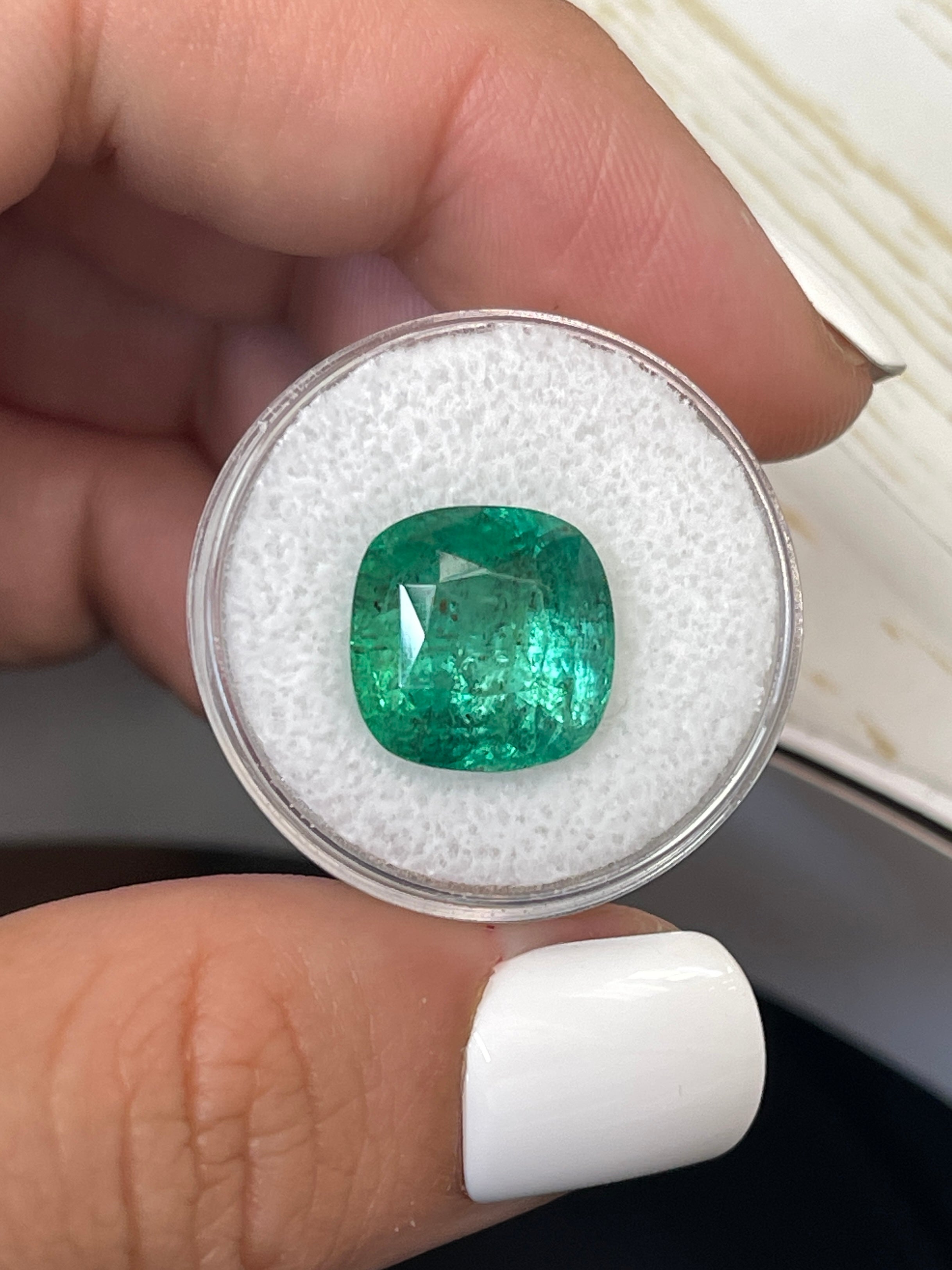 12.5x12.5mm 9.12 Carat Natural Zambian Emerald - Earthy Green Loose Gemstone, Round Cushion Cut for Jewelry Making, Engagement Rings & Collector's Pieces