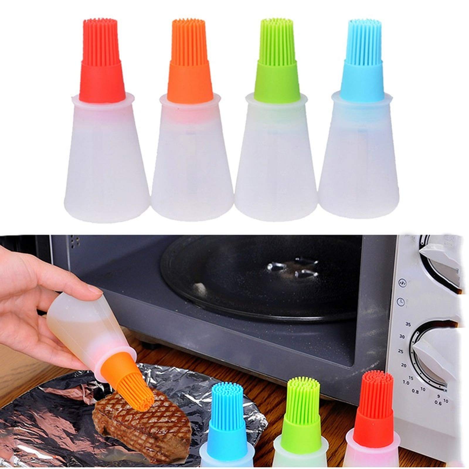 2Pcs Portable Silicone Oil Bottle with Brush - Durable BBQ Oil Brush for Grilling, Baking, and Pastry - Essential Kitchen and Barbecue Tools for Home Chefs