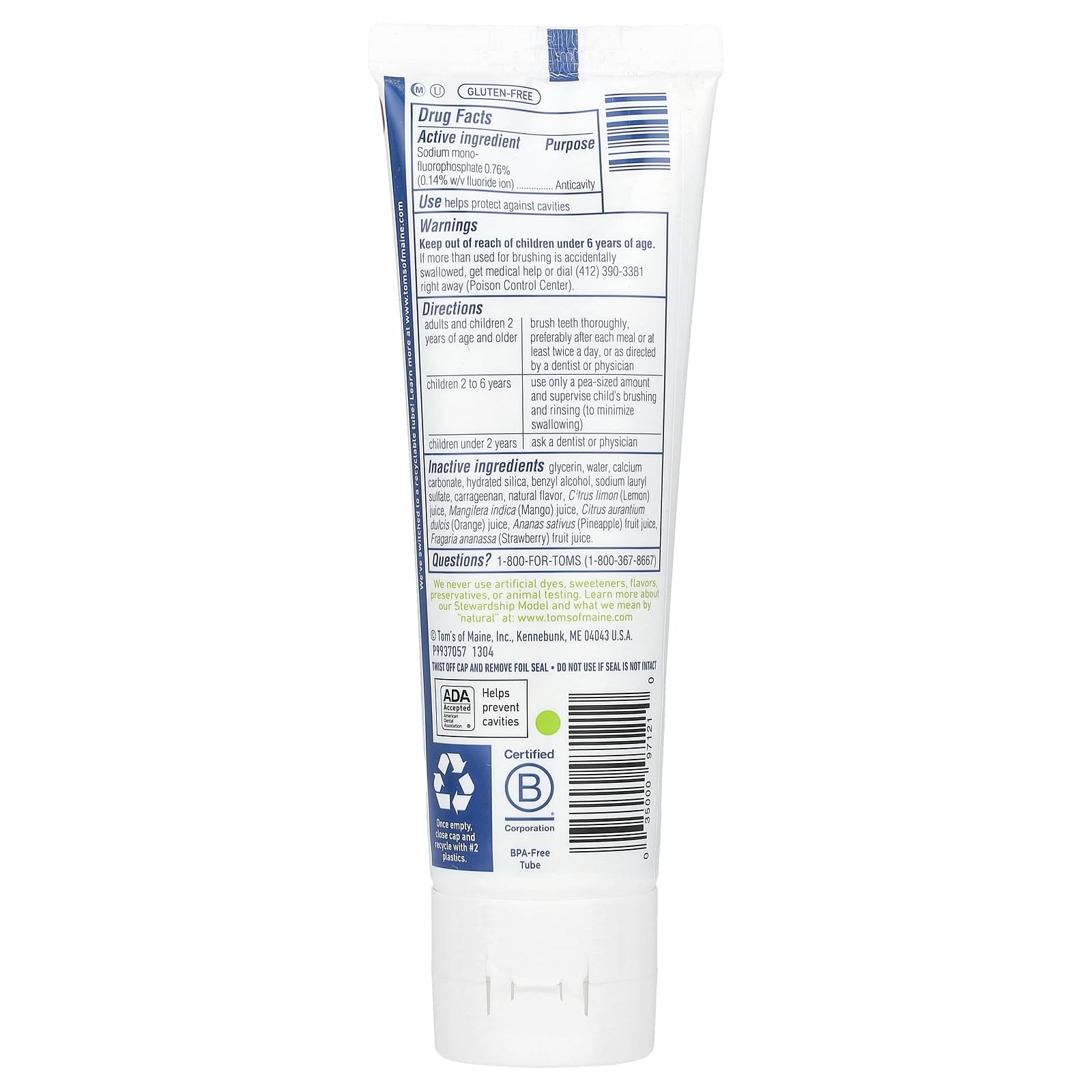 Tom's of Maine Natural Kids Fluoride Toothpaste - Outrageous Orange Mango Flavor, 5.1 oz | Safe & Effective Fluoride Toothpaste for Children | Perfect for Daily Brushing & Cavity Protection