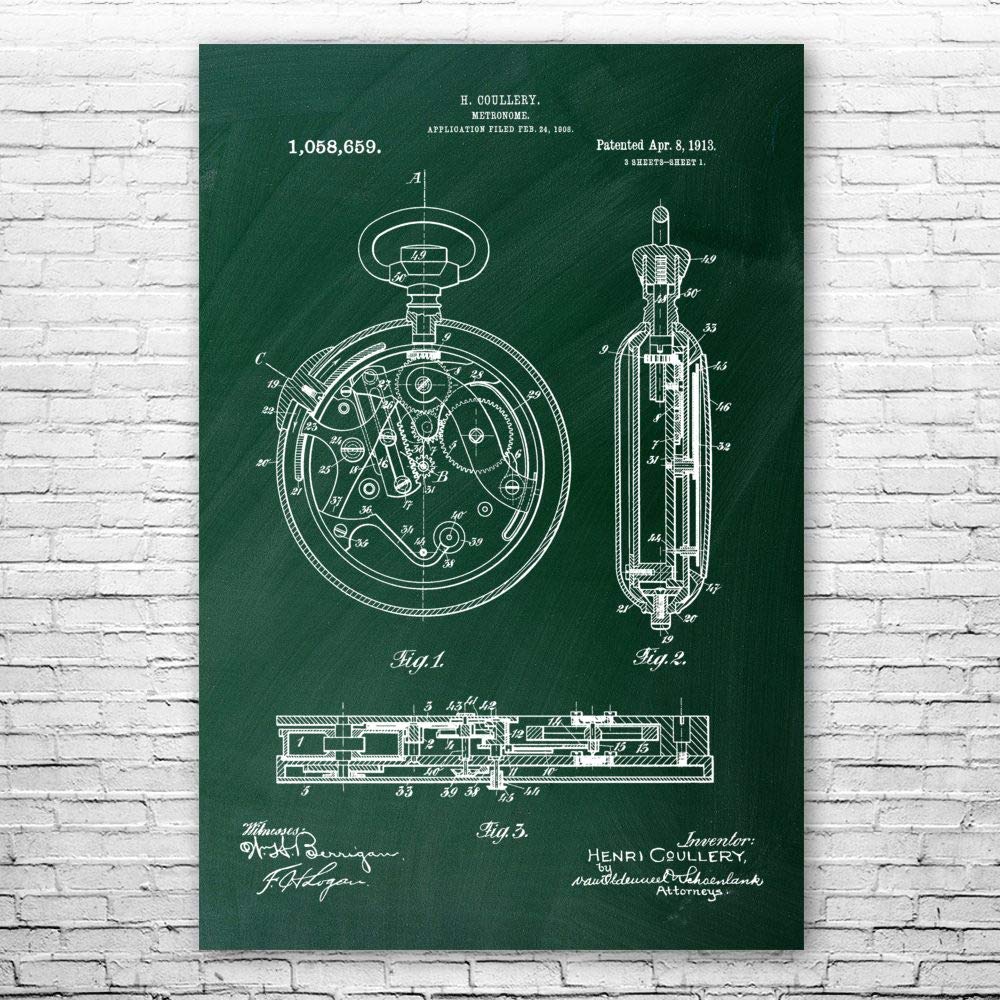 Pocket Watch Poster Print - Vintage Watch Blueprint Art, Watchmaker & Jewelry Shop Decor, Unique Gift for Watch Lovers & Collectors - Perfect for Home Office, Workshop, or Retail Display (Green Chalkboard Style, 24x36 Inches)