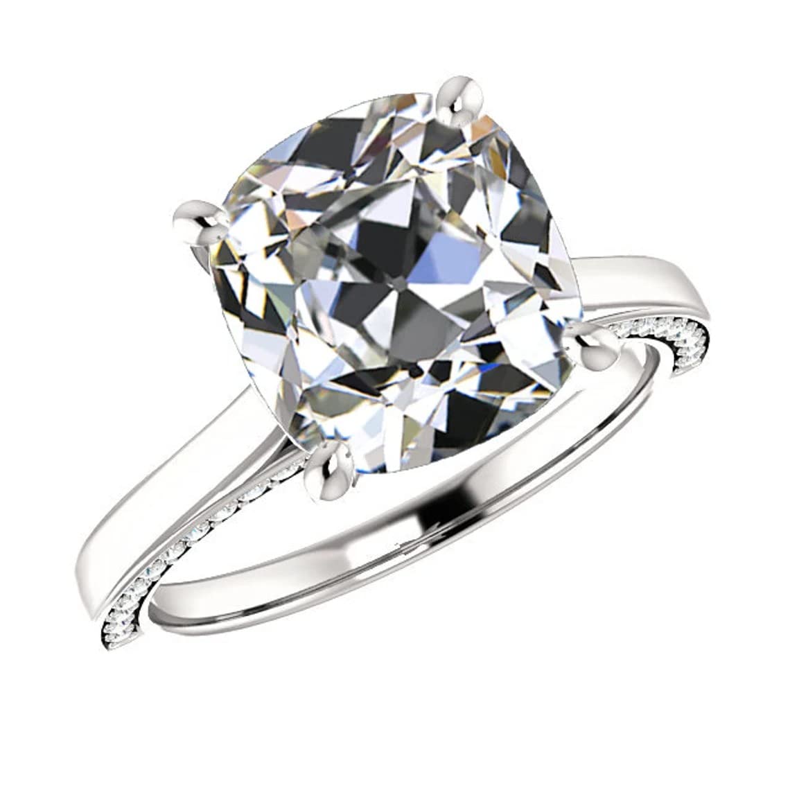 4.20 CT Cushion Cut Moissanite Engagement Ring Wedding Bridal Set, Diamond Alternative Solitaire Ring with 4-Prong Setting, Vintage Antique Silver Promise Ring for Women - Perfect for Proposals, Anniversaries & Special Occasions