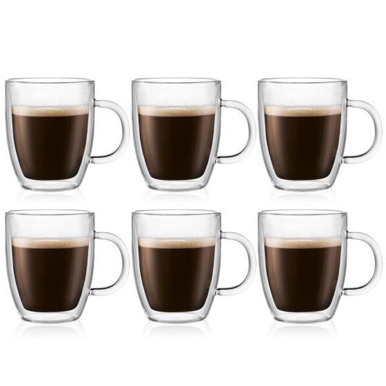 Premium Double Wall Insulated Bistro Mugs - Set of 6, Shatterproof Coffee Cups for Hot & Cold Drinks - Perfect for Home, Office, and Outdoor Use