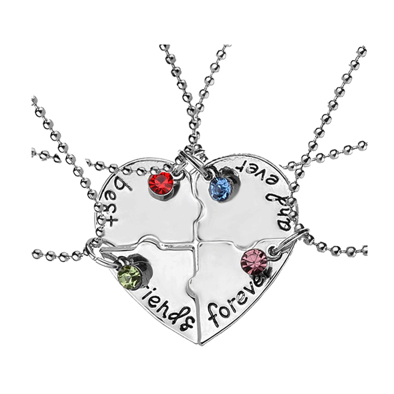 ZAHSY Bff Best Friend Friendship Necklace Set of 4 - Crystal Broken Heart Puzzle Necklaces for Women - Perfect Birthday, Christmas Gift for Best Friends - Ideal for Anniversaries, Graduations, and Special Occasions