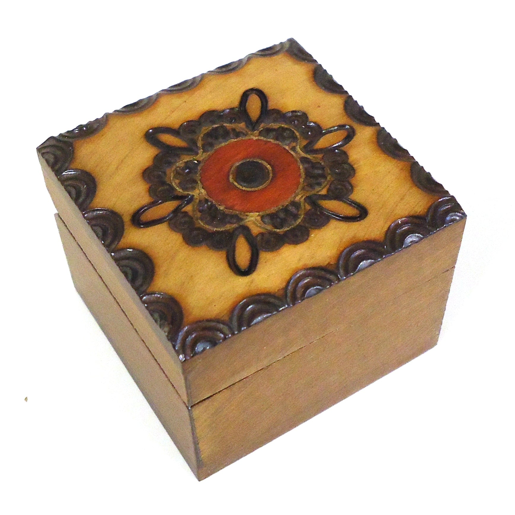 Handmade Carved Wooden Jewelry Box with Intricate Small Floral Pattern - Perfect for Storing Rings, Necklaces & Keepsakes