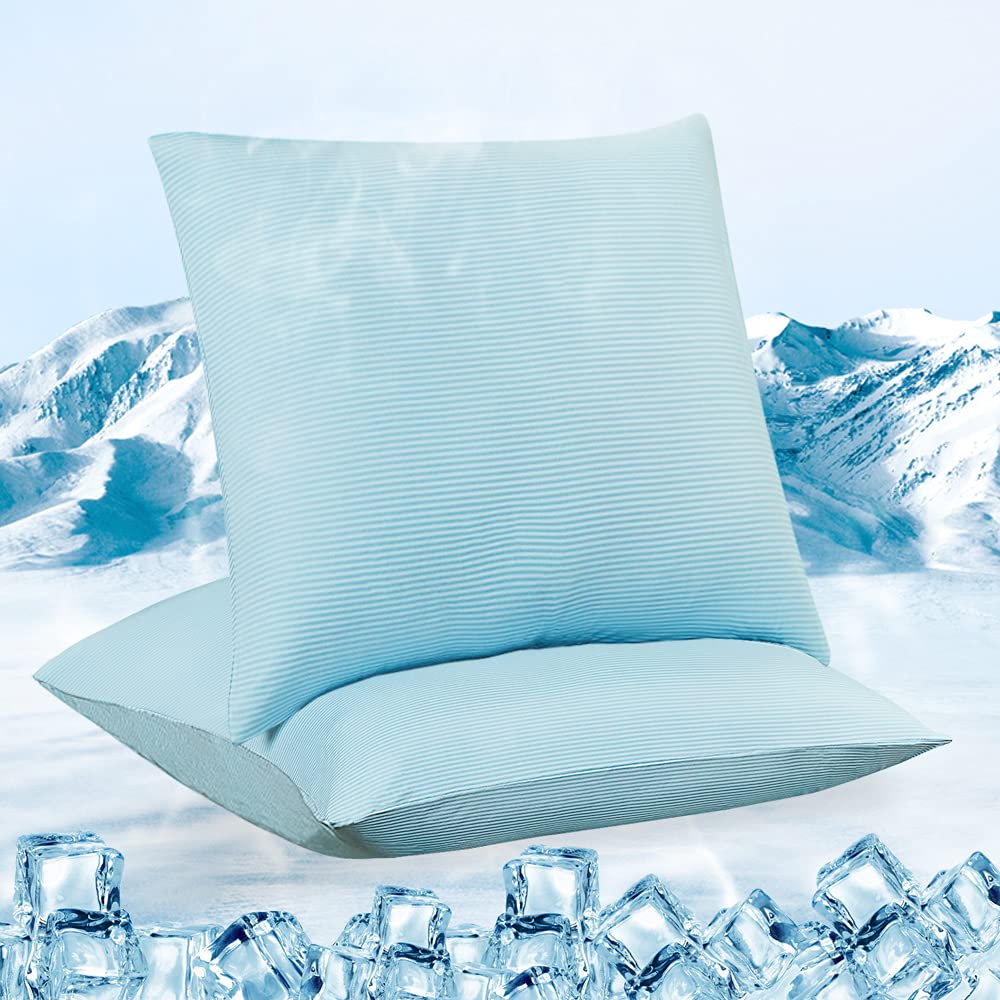 2 Pack Blue Premium Silky Super Cooling Pillowcases – Arc Chill Extreme Q Max 0.5 | Breathable & Hypoallergenic | Perfect for Hot Sleepers & Night Sweat Relief | Bedroom & Travel Essential