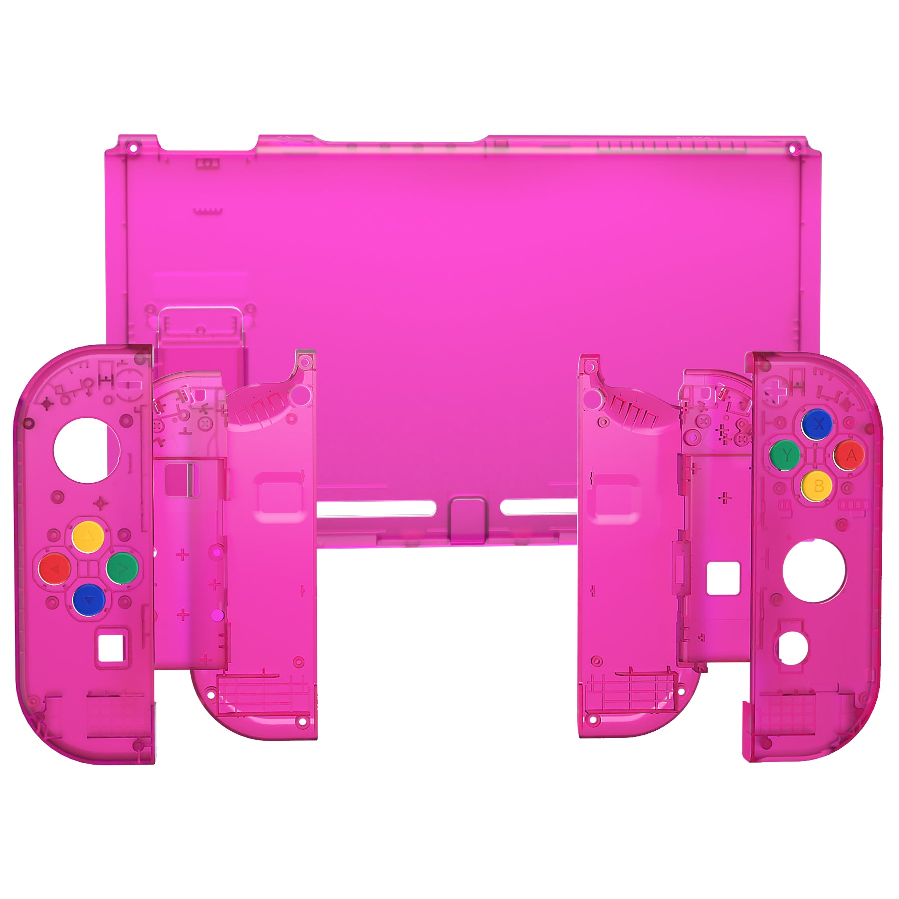 eXtremeRate Clear Candy Pink Back Plate & Full Button Set for Nintendo Switch & Joy-Con Controllers - DIY Replacement Shell for NS Console & Handheld Gaming - Perfect for Customization, Repair, and Gaming Enthusiasts