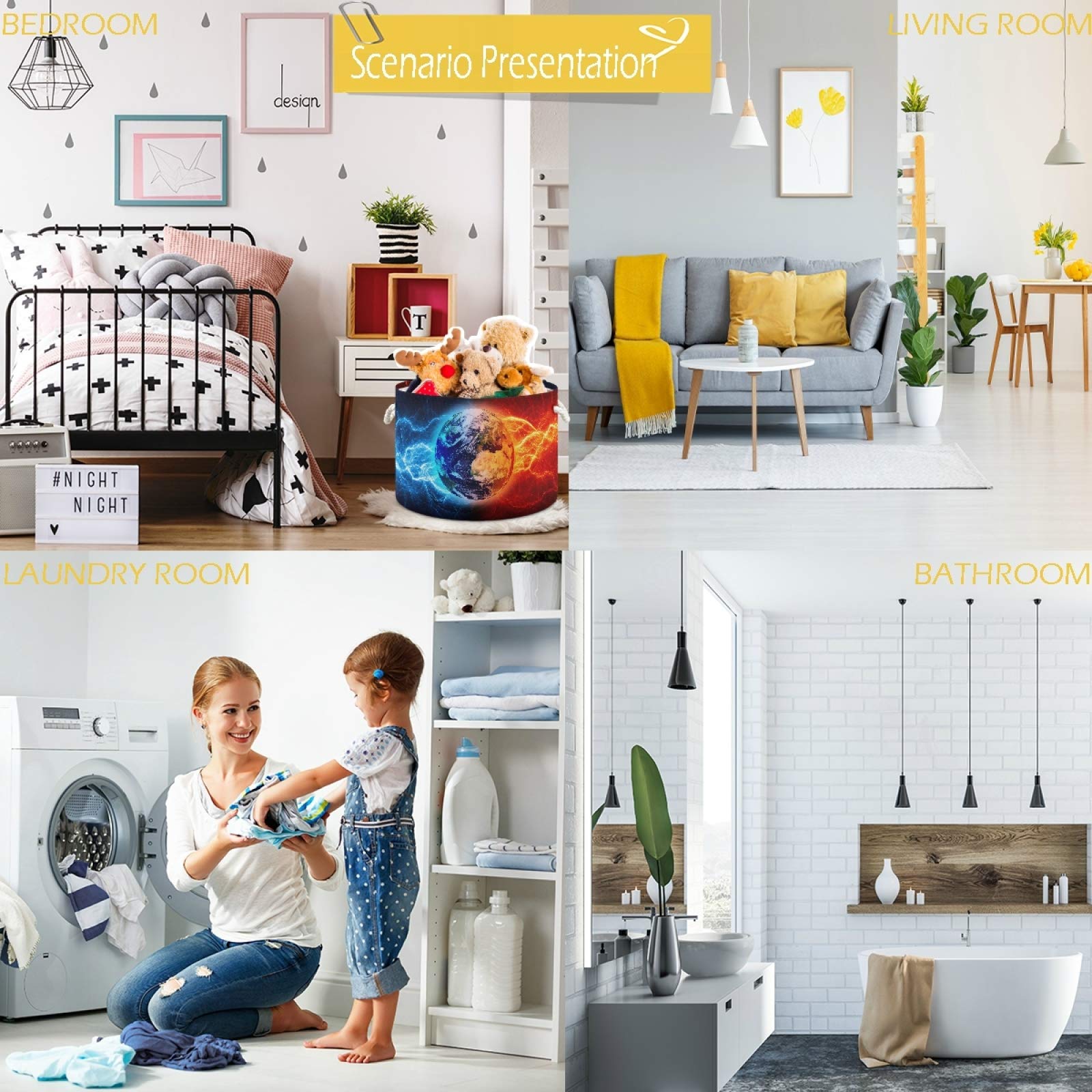 Visesunny Collapsible Storage Basket - Fire & Ice Lightning Design, Foldable Laundry Hamper for Kids Room, Nursery, Playroom, Bathroom & Living Room - Perfect for Organizing Toys, Clothes & Household Items