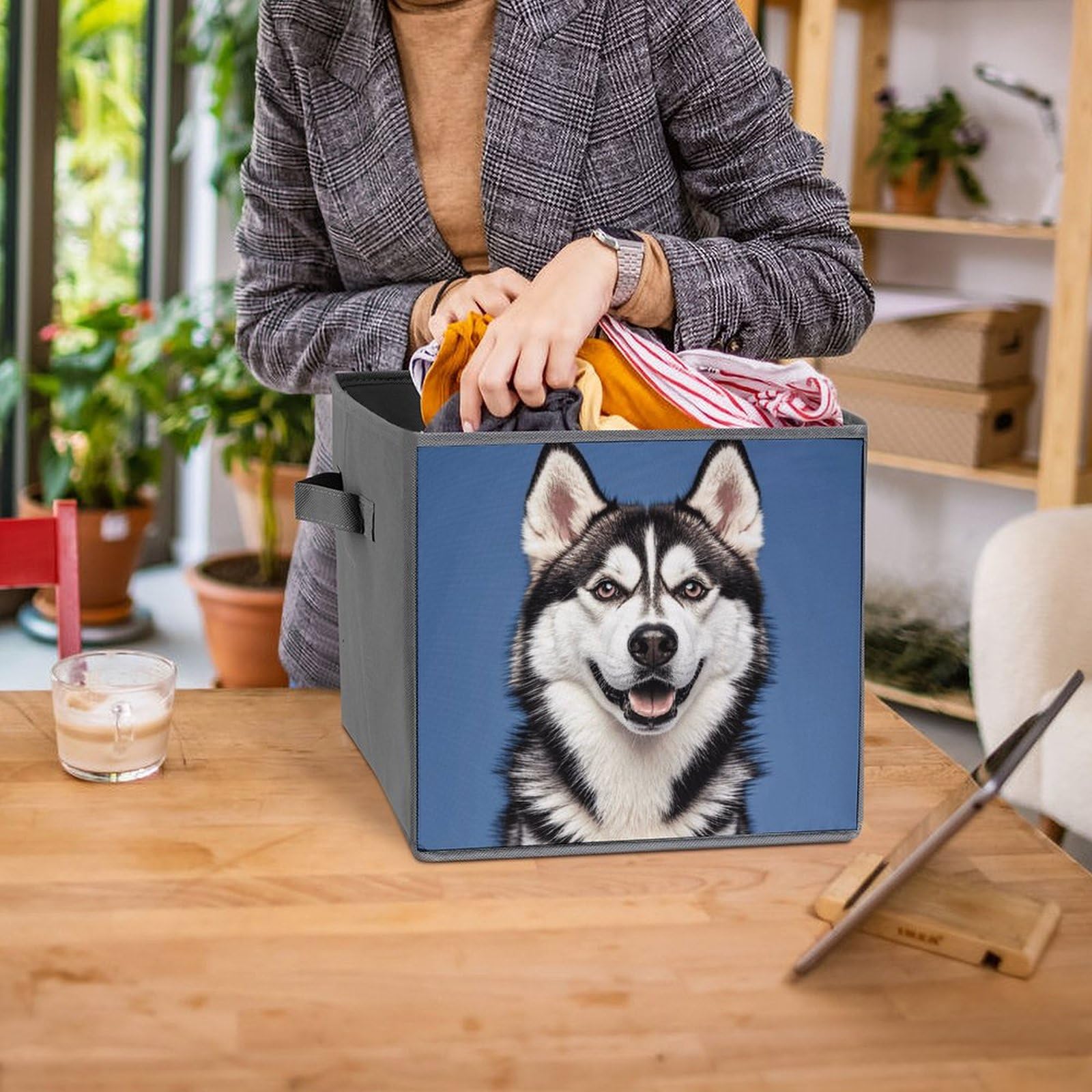 6PCS Collapsible Storage Bins with Handles - Husky Dog Pattern Foldable Organizing Boxes for Home, Closet, Shelves & Office | Space-Saving Multi-Purpose Storage Containers for Toys, Clothes & Household Items