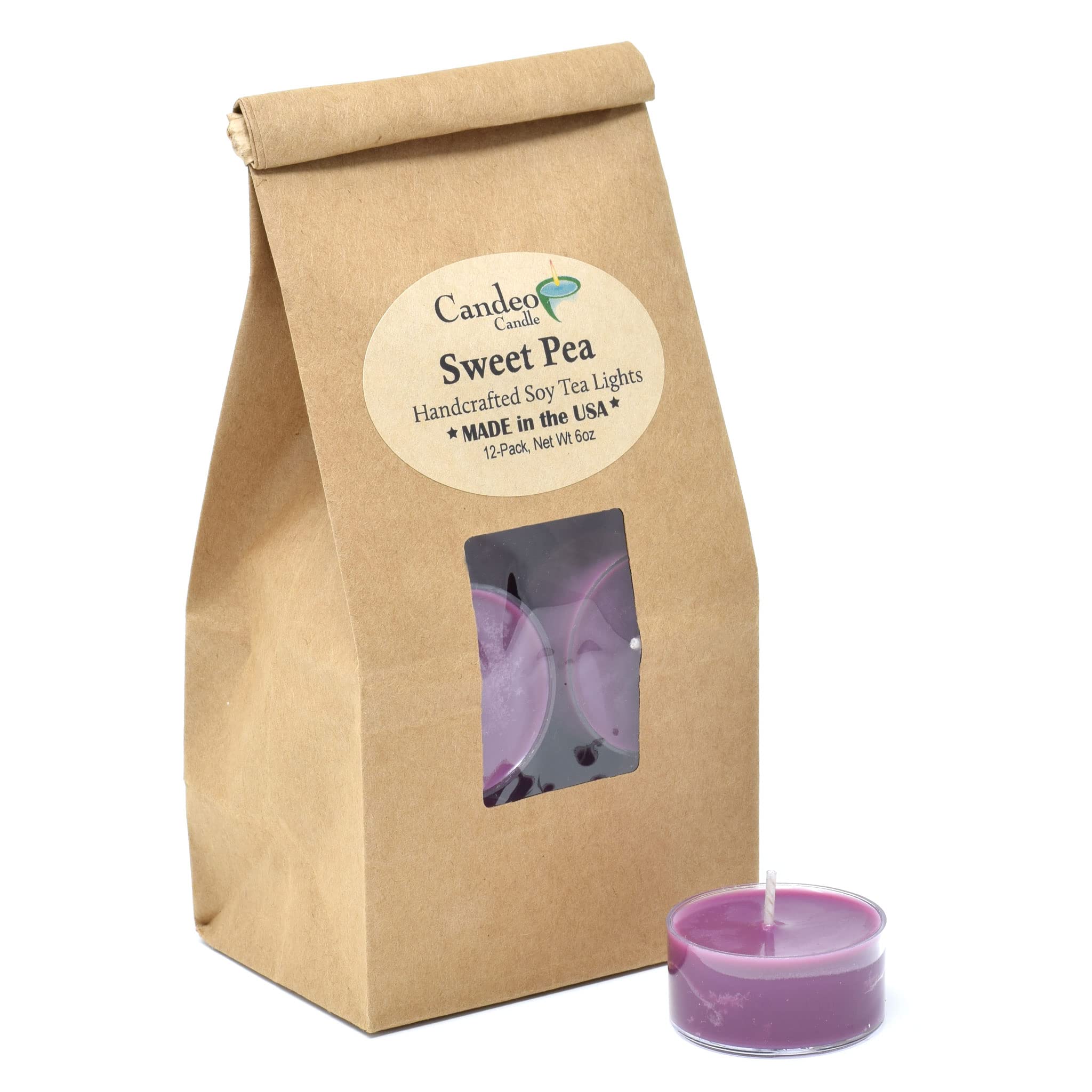 Sweet Pea Scented Soy Beeswax Tealight Candles - 12 Pack Handmade in USA | Floral Spring Aromatherapy Candles for Relaxation, Meditation & Home Decor - Candeo Candle
