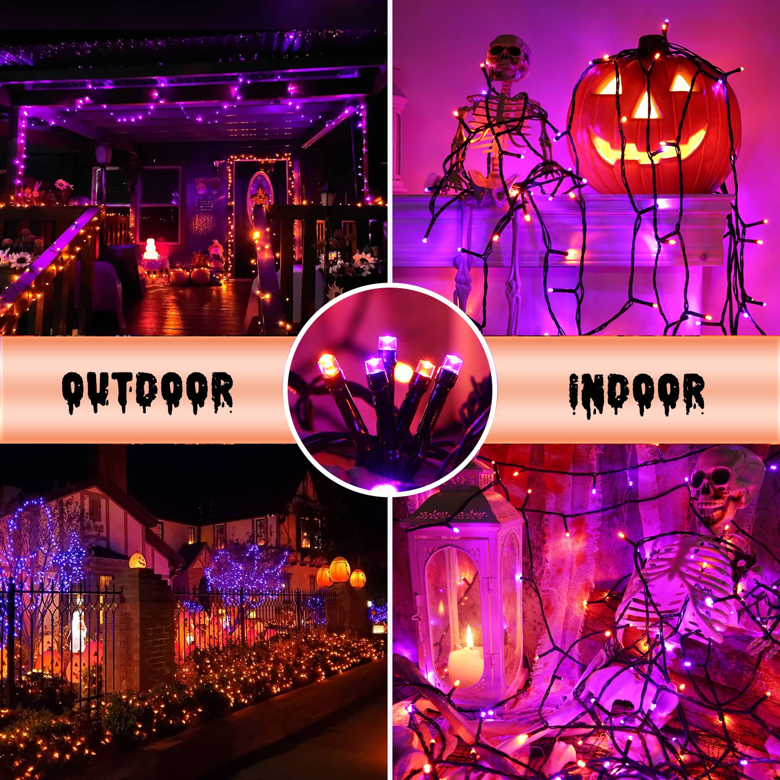 200 LED Solar Halloween String Lights - 72ft Orange & Purple Waterproof Outdoor Lights with 8 Modes for Halloween Party, Yard, Garden, Patio Decor | Perfect for Spooky Nighttime Atmosphere & Holiday Festivities