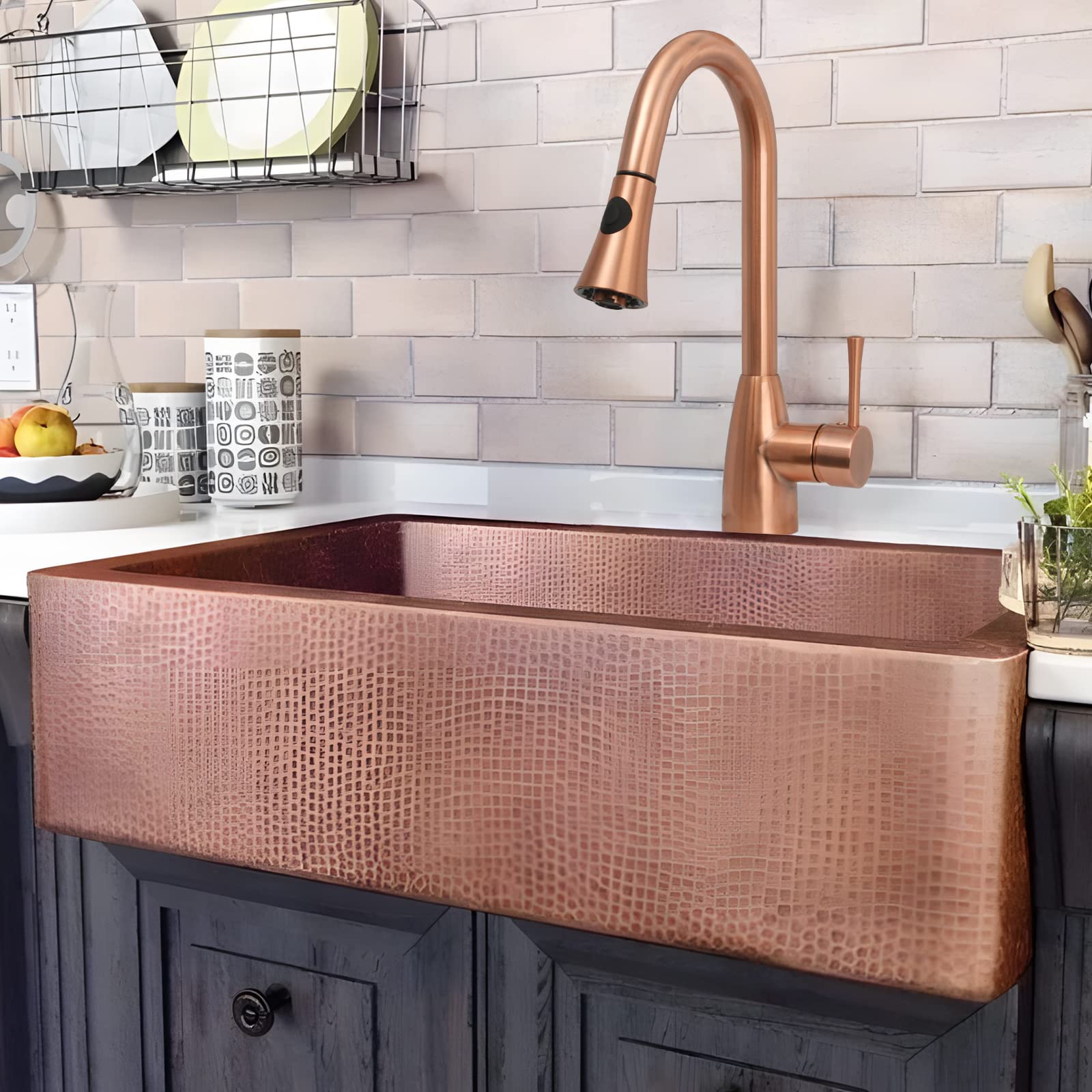 Akicon Single Handle Copper Pull-Down Kitchen Faucet with Sprayer - Durable & Stylish for Modern Sinks | Perfect for Cooking, Washing Dishes & Food Prep