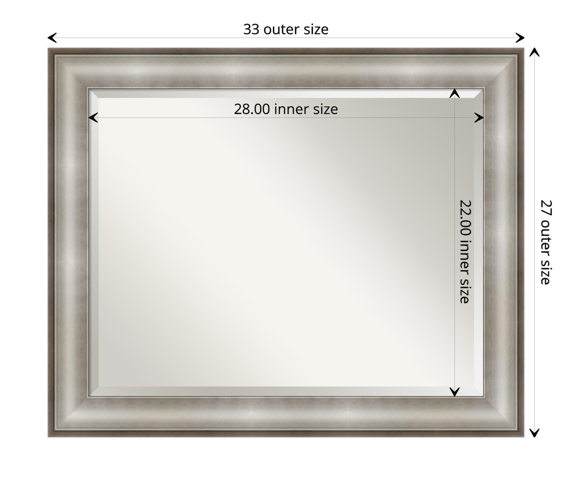 Amanti Art 27x33 Inch Silver Wall Mirror - Large Traditional Frame Rectangle Bathroom & Living Room Decor - Hangs Horizontally or Vertically - Beveled Edge - Perfect for Bathroom Vanity, Bedroom, Entryway & Hallway Decor