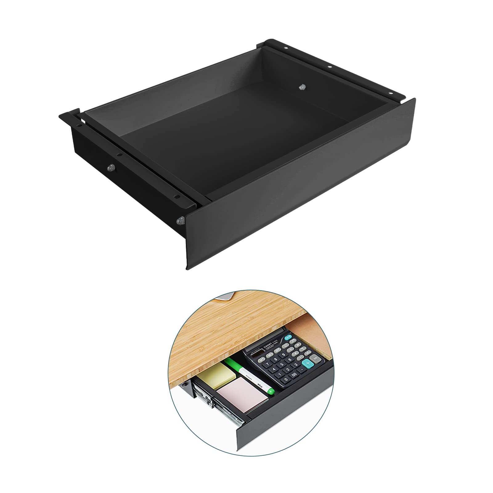 FlexiSpot Under Desk Pull-Out Drawer Organizer - Medium Black Sliding Security Storage for Standing Desks | Perfect for Office, Home & Workspace Organization