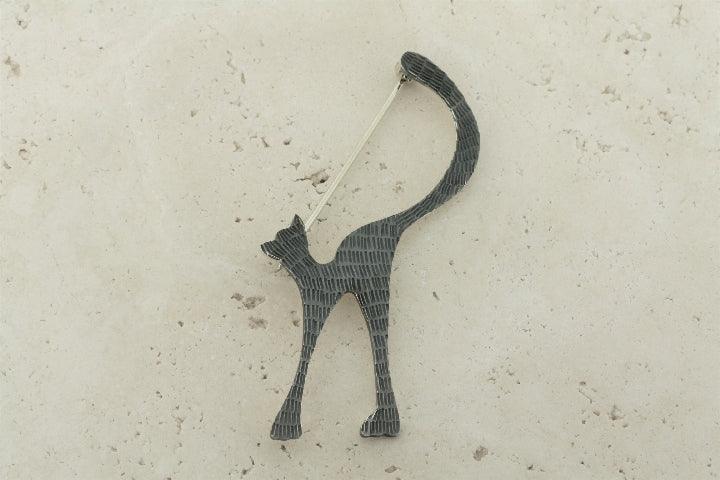 Oxidized & Textured Sterling Silver Cat Brooch - Elegant Vintage Jewelry for Women, Perfect for Coat Lapels, Scarves & Special Occasions