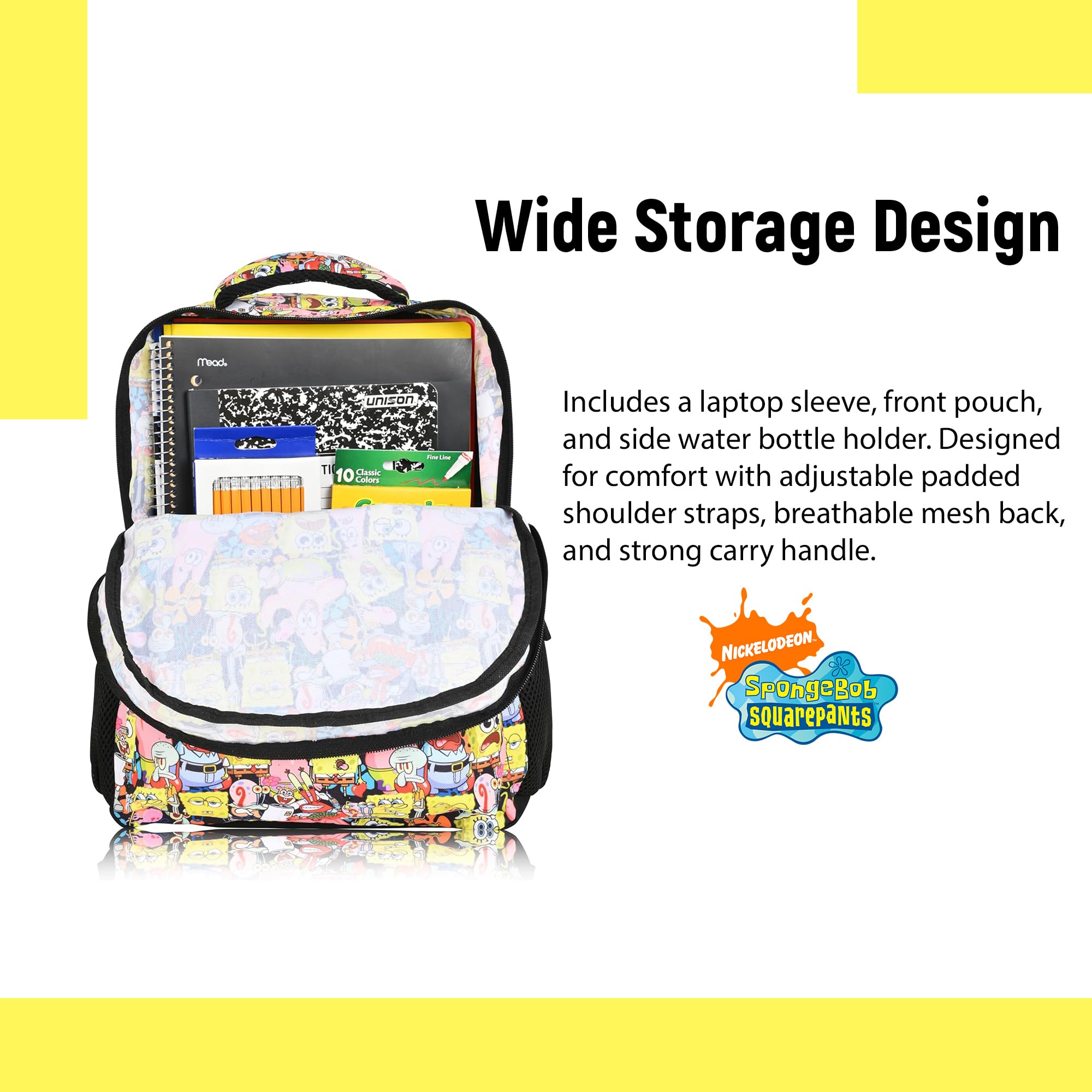 Official Nickelodeon SpongeBob SquarePants Backpack for Kids & Adults - Licensed SpongeBob Bookbag for School, Travel & Everyday Use | Perfect Gift for Boys & Girls