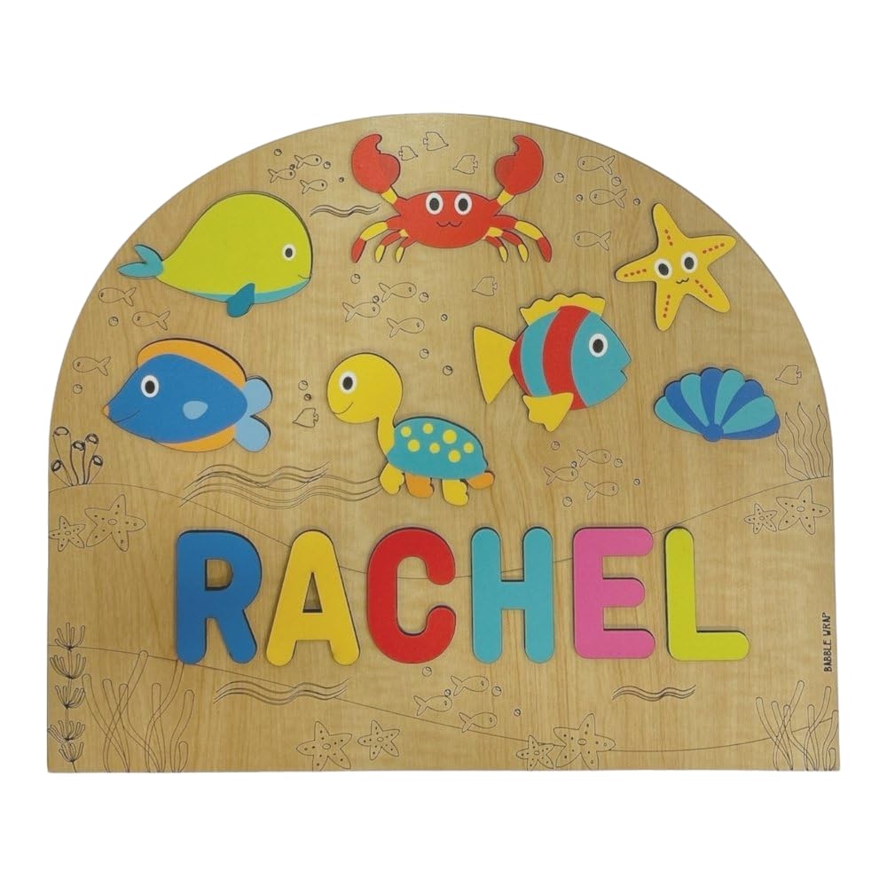 Personalized Wooden Name Puzzle for Kids - Sea Creatures Jigsaw Puzzle Toy Gift Set, Educational Wooden Puzzle Games for Toddlers, Perfect Birthday Gift & Nursery Decor for Boys and Girls | Learning Toy, Baby Shower Gift, Montessori Classroom Activity