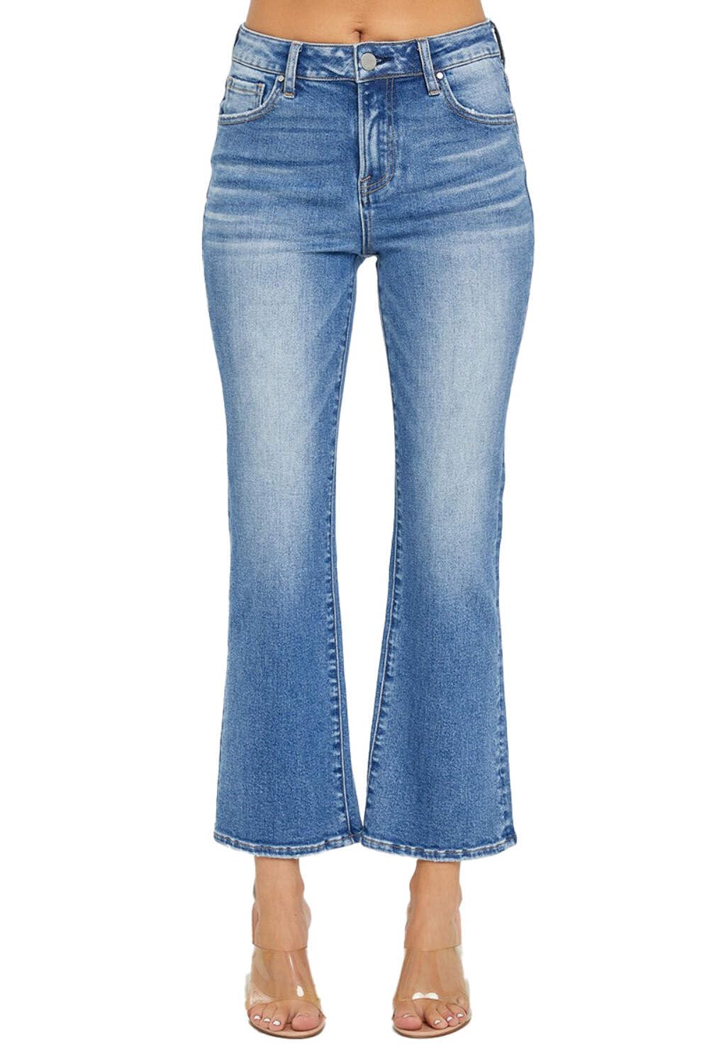 SALT TREE Risen Jeans - Women's Mid Rise Cropped Flare Denim Pants for Casual & Vintage Style (RDP5539) - Perfect for Everyday Wear, Date Night & Boho Outfits