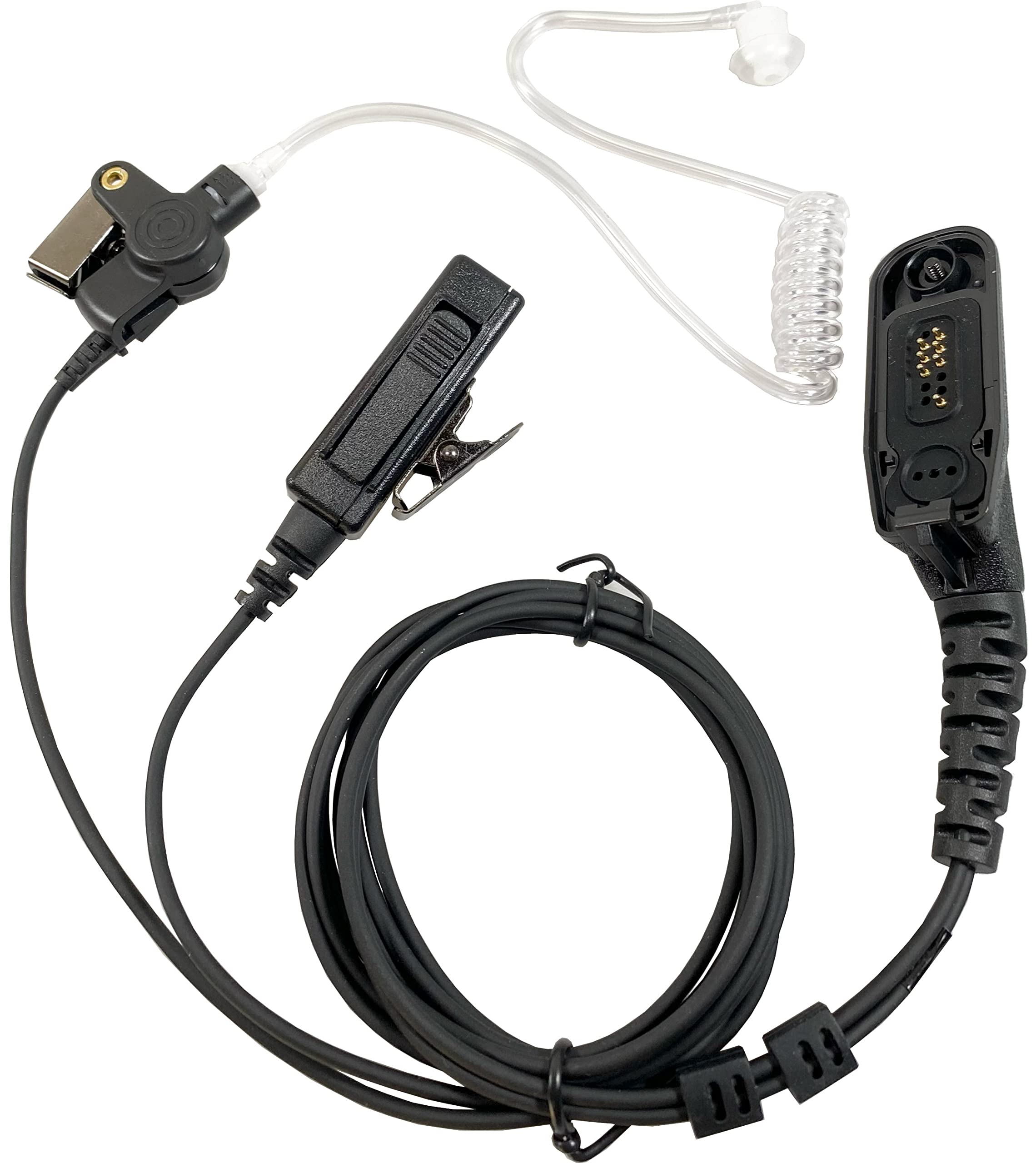 MaximalPower Replacement Acoustic Tube Earpiece Headset for Motorola Radios XPR6500 XPR6550 XPR6580 APX7000 APX6000 | Durable Single Wire Earpiece with Reinforced Cable & Headset Mic for Two Way Radios (2 Pack) - Perfect for Security, Construction & Emergency Communication